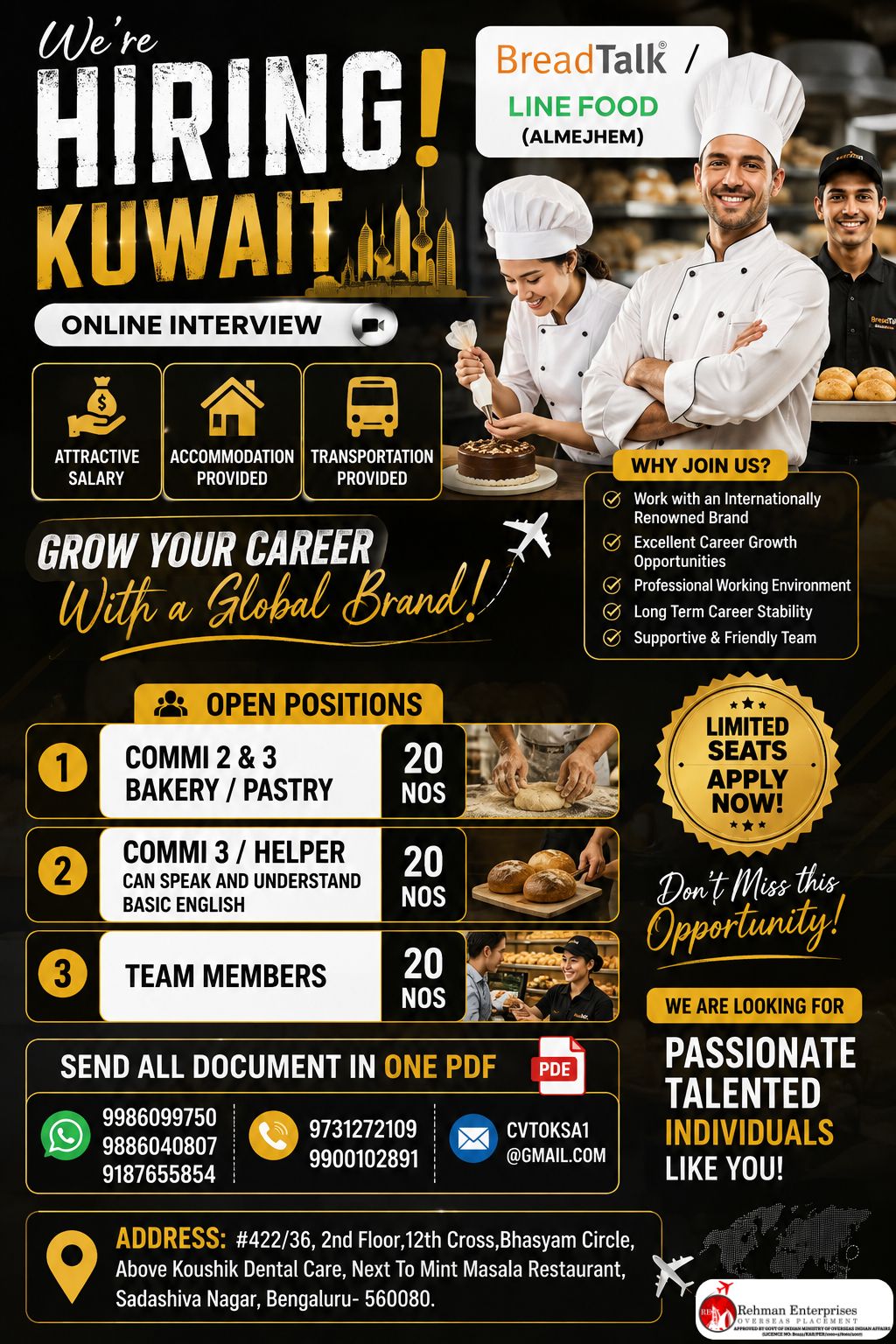 BreadTalk / Line Food Hiring Campaign — Rehman Enterprises, Kuwait, Kuwait