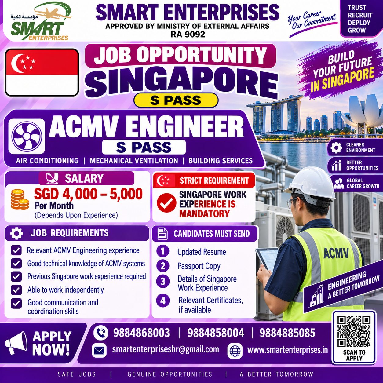 ACMV ENGINEER — smartenterpriseshr@gmail.com, SINGAPORE