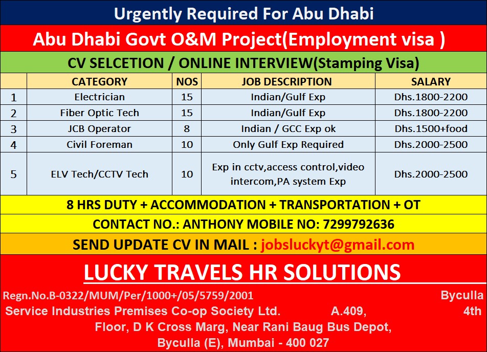 URGENT HIRING FOR ABU DHABI - O&M PROJECT