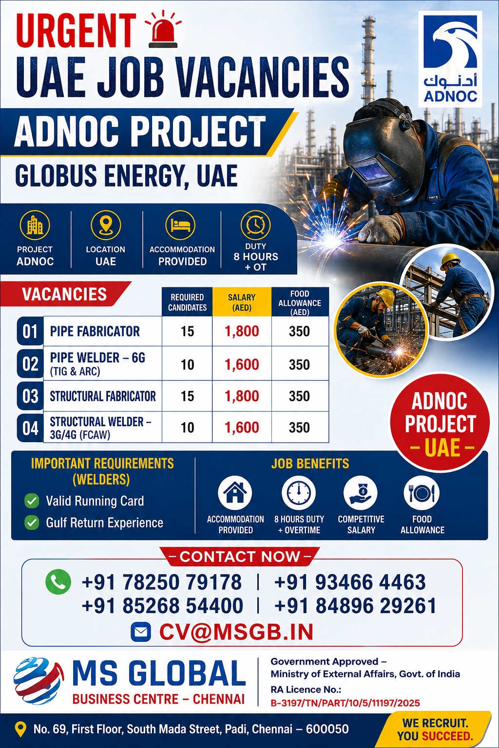 ADNOC Project - UAE Job Vacancies — MS GLOBAL BUSINESS CENTRE, UAE