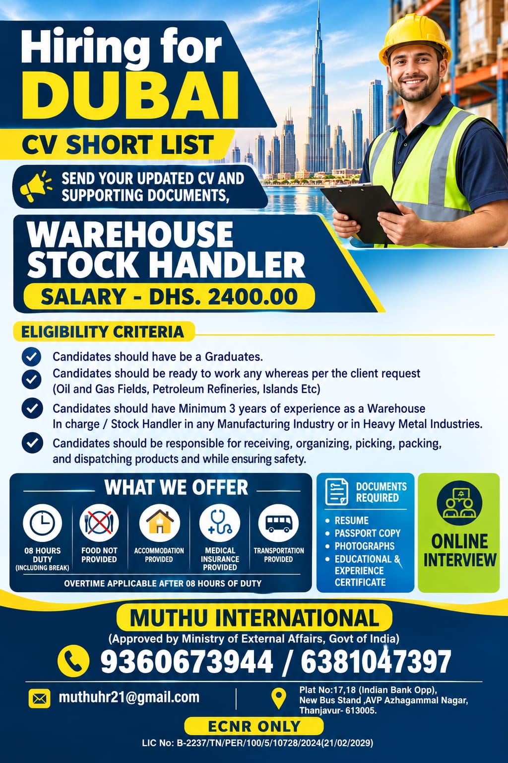 Warehouse Stock Handler interview