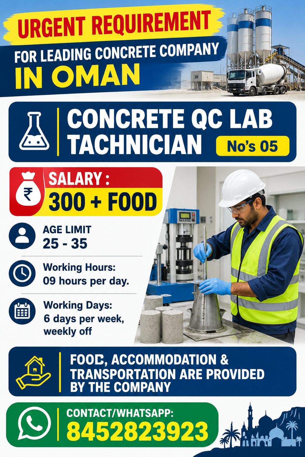 URGENT REQUIREMENT FOR LEADING CONCRETE COMPANY IN OMAN..