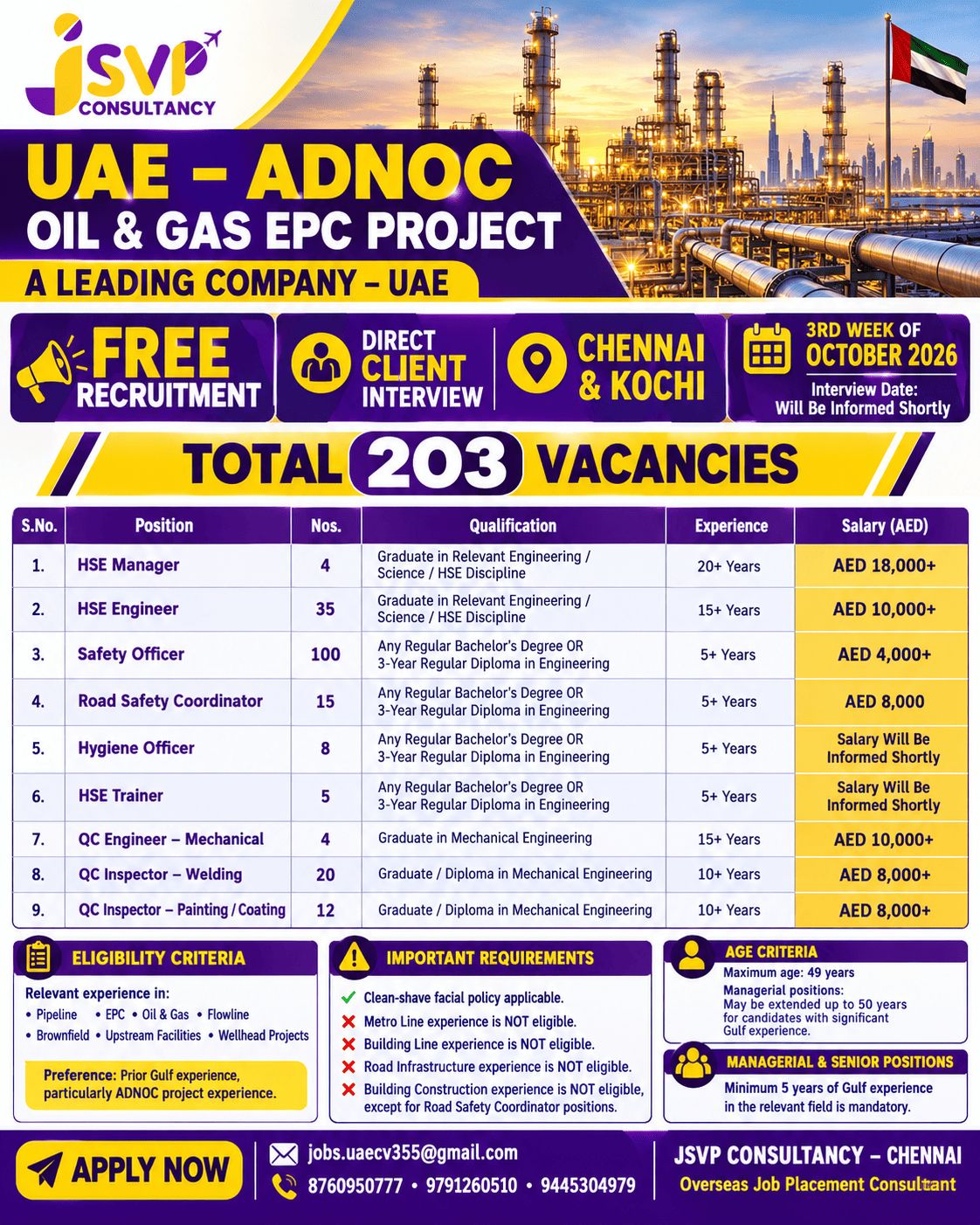 UAE - ADNOC Oil & Gas EPC Project — JSVP CONSULTANCY, UAE, UAE
