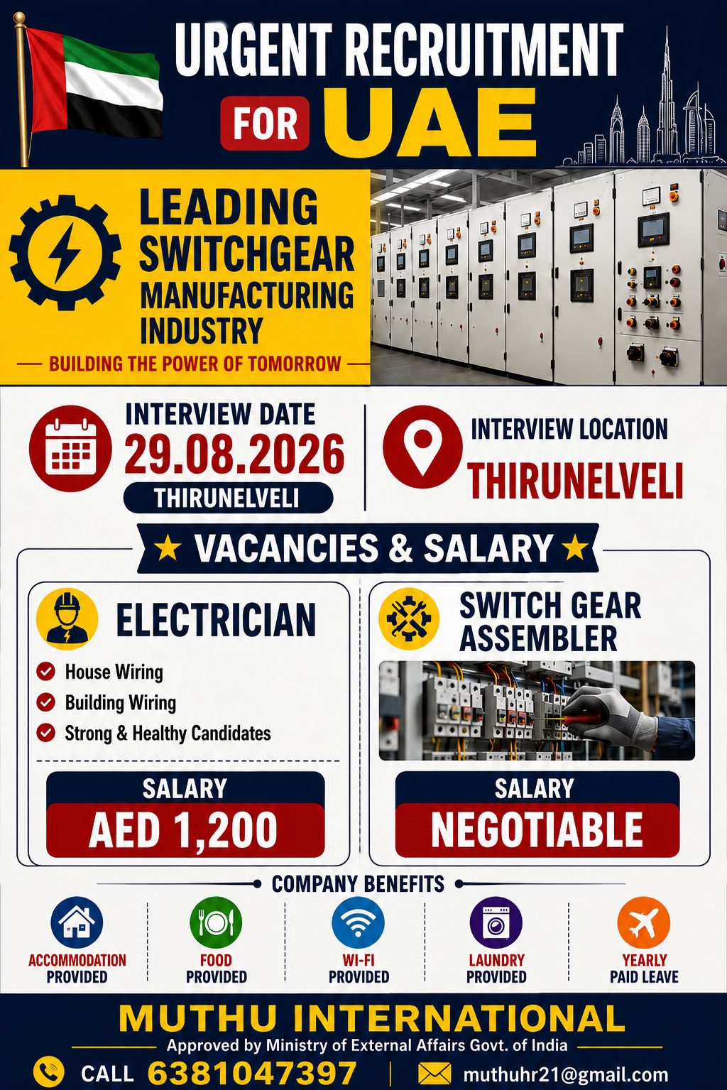 Urgent Recruitment for UAE Switchgear Manufacturing