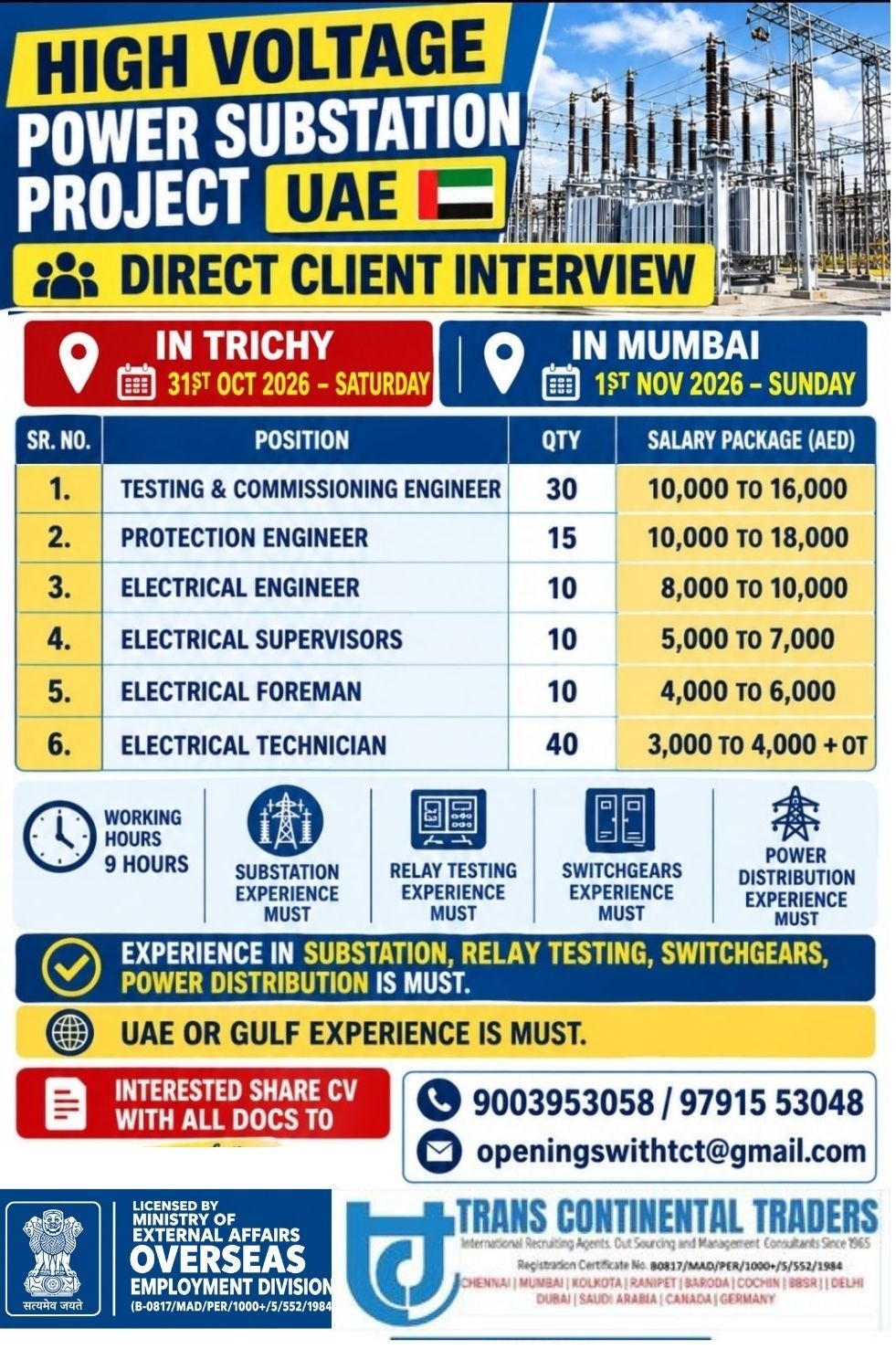 HIGH VOLTAGE LECTRICAL SUBSTATION PROJECT-UAE CALL NOW FOR MORE DETAILS 9791553048 — Trans Continental Traders, UAE