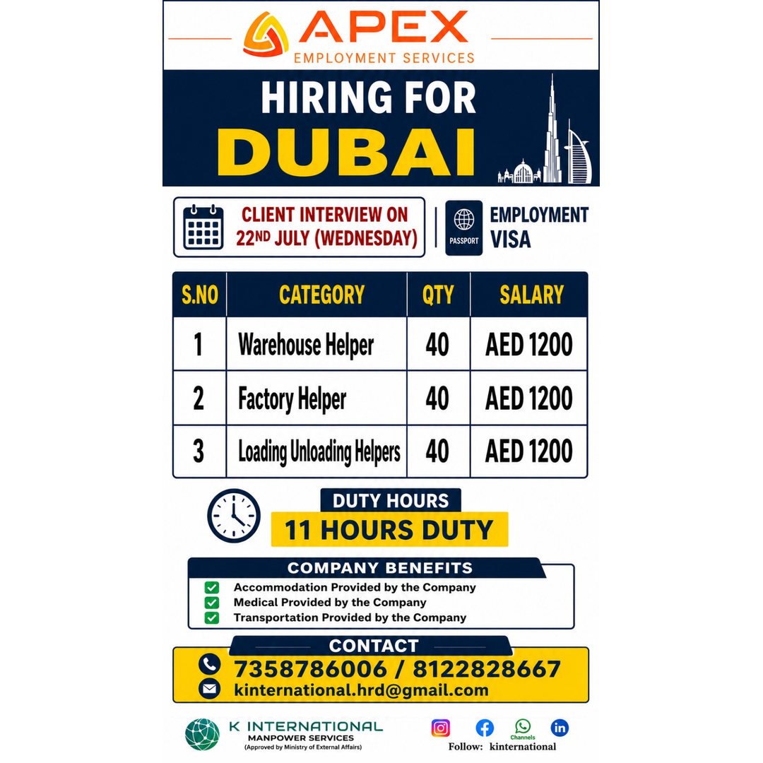 Hiring for Dubai — K International, United Arab Emirates, United Arab Emirates