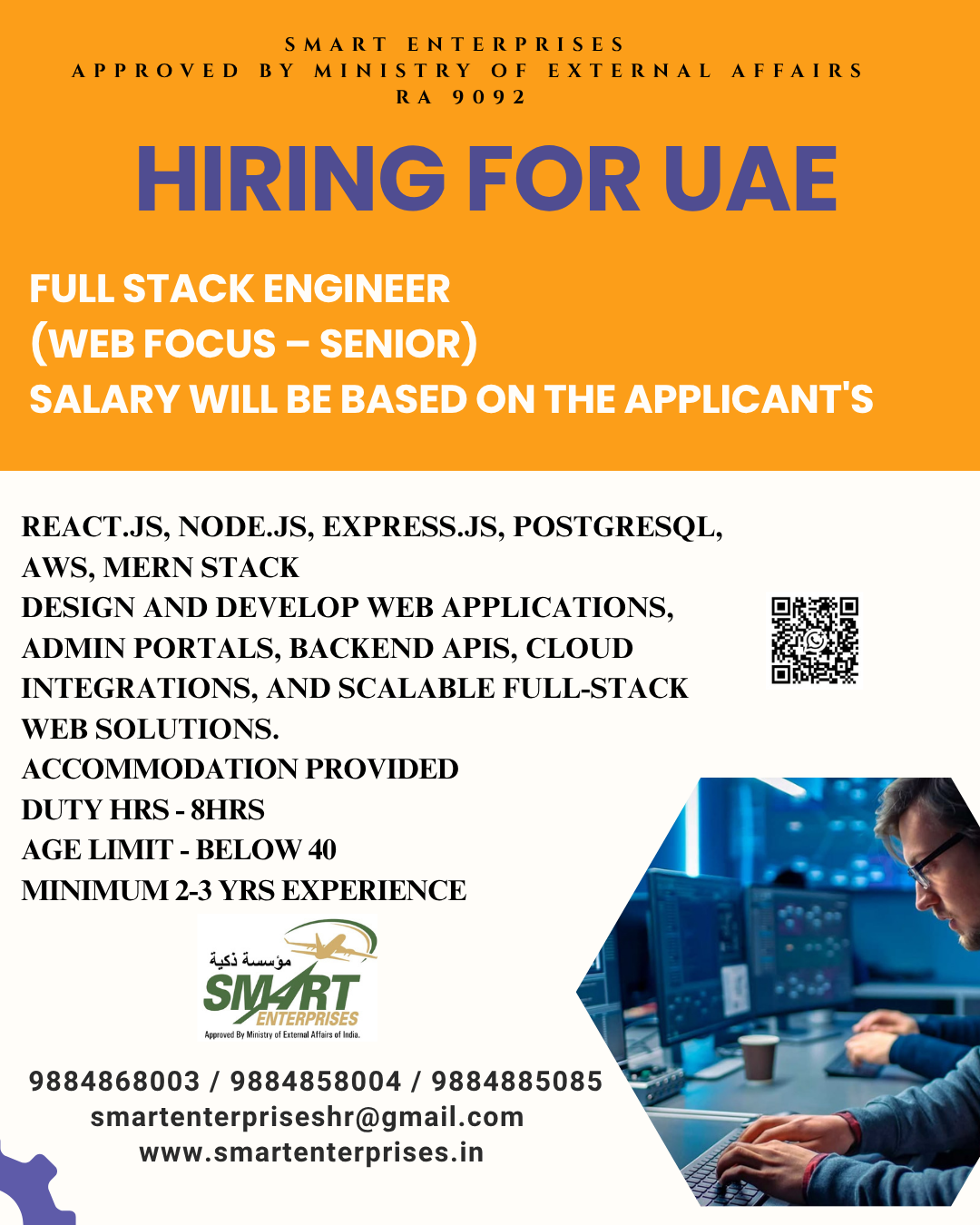 Full Stack Engineer  (Web Focus – Senior) — smartenterpriseshr@gmail.com, UAE, UAE