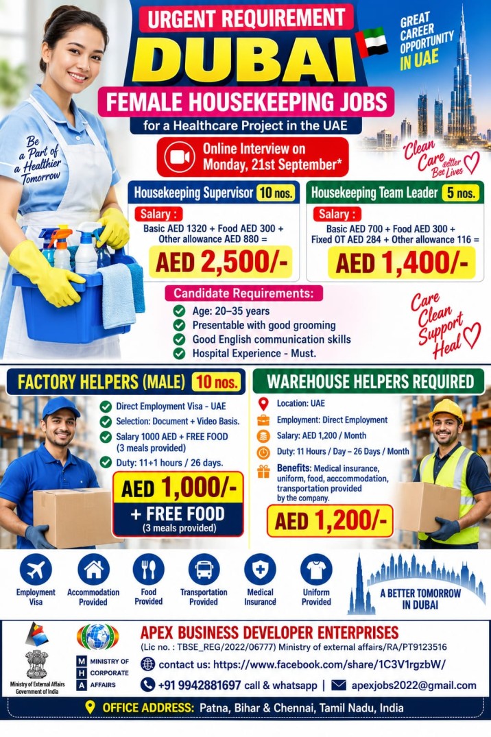 Dubai warehouse and housekeeping jobs