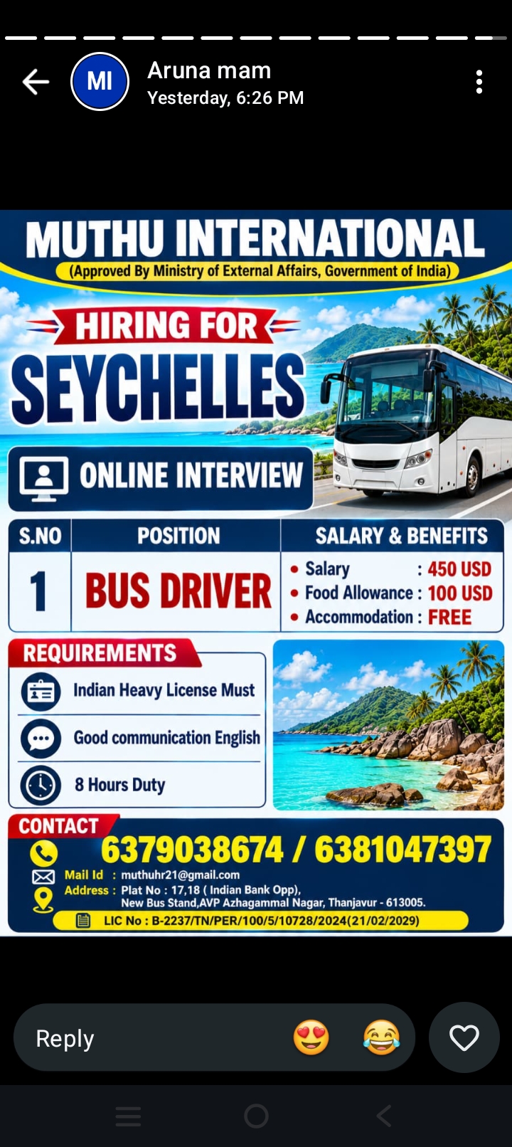 Bus Driver Hiring for Seychelles