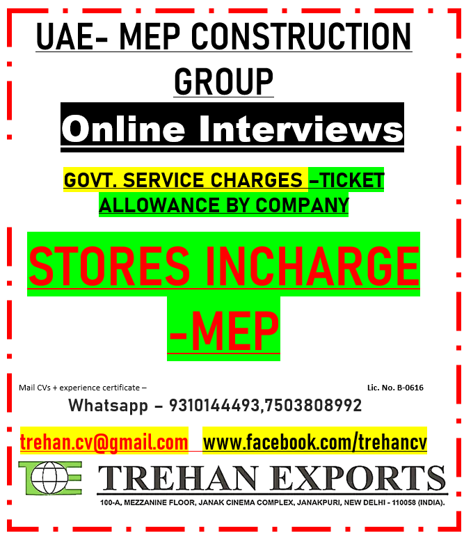 Stores Incharge - MEP