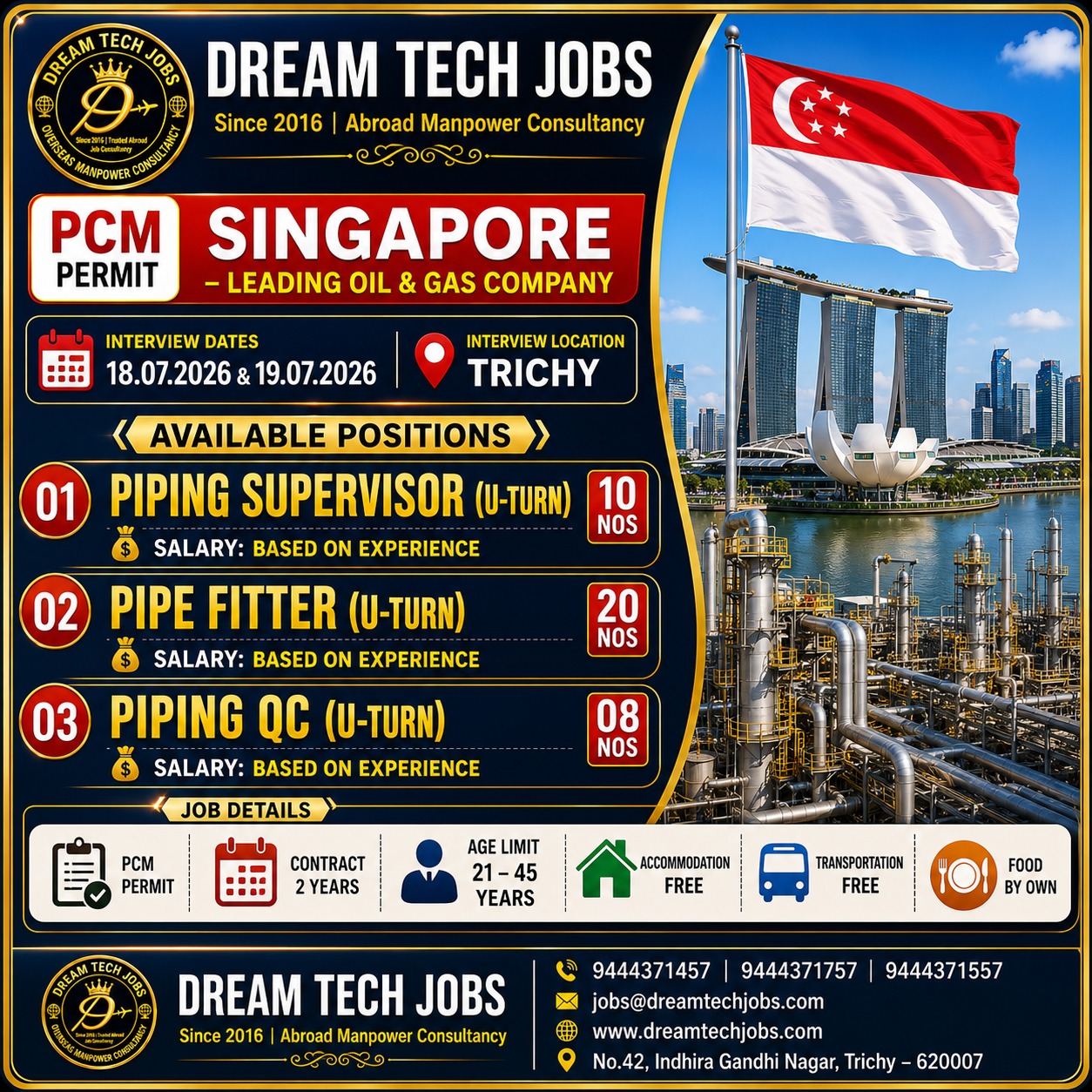 Oil & Gas Positions - Singapore — DREAM TECH JOBS -TRICHY, Singapore, Singapore
