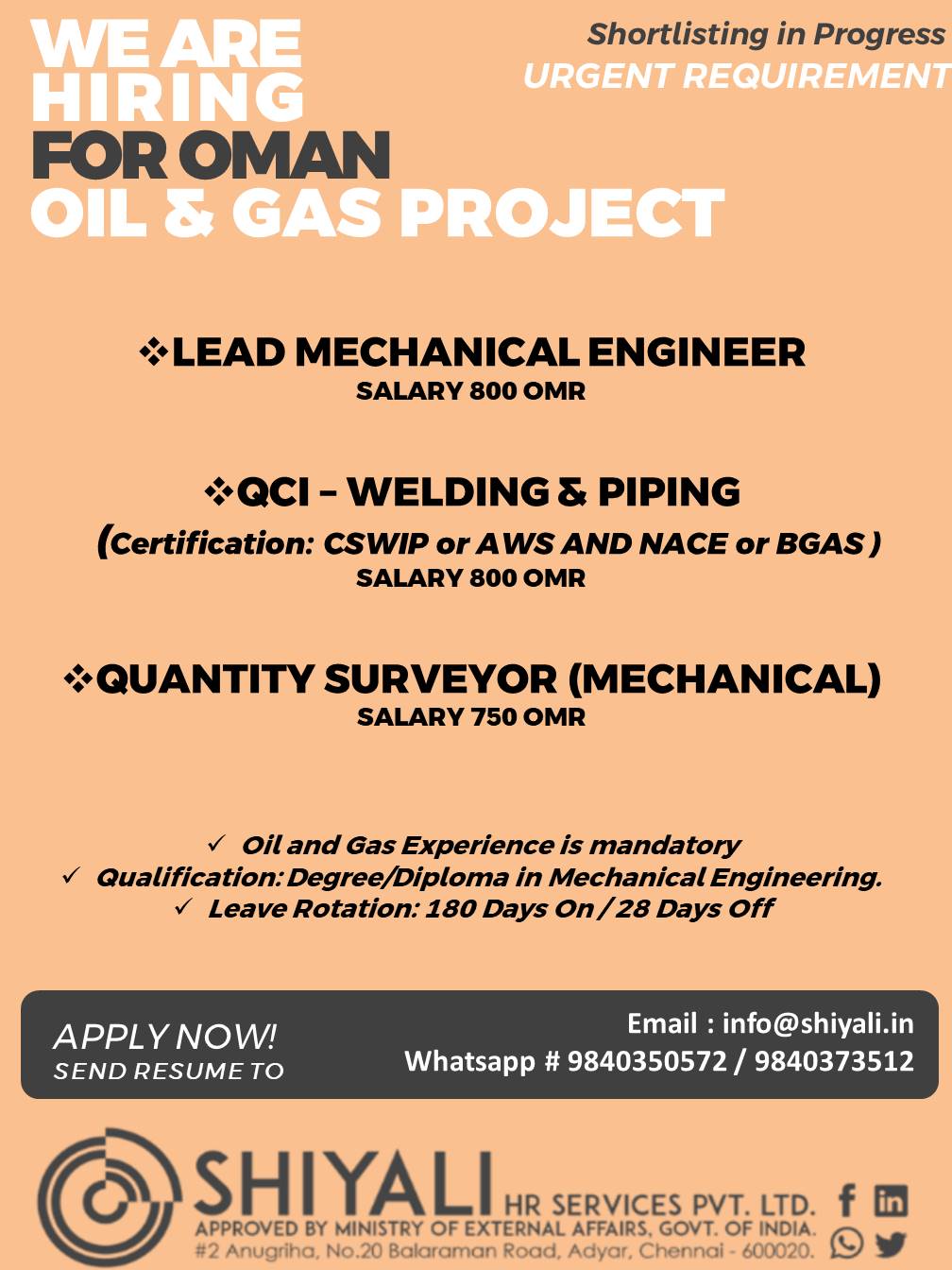 ARABIAN INDUSTRIES OMAN PROJECT — SHIYALI HR SERVICES, Oman