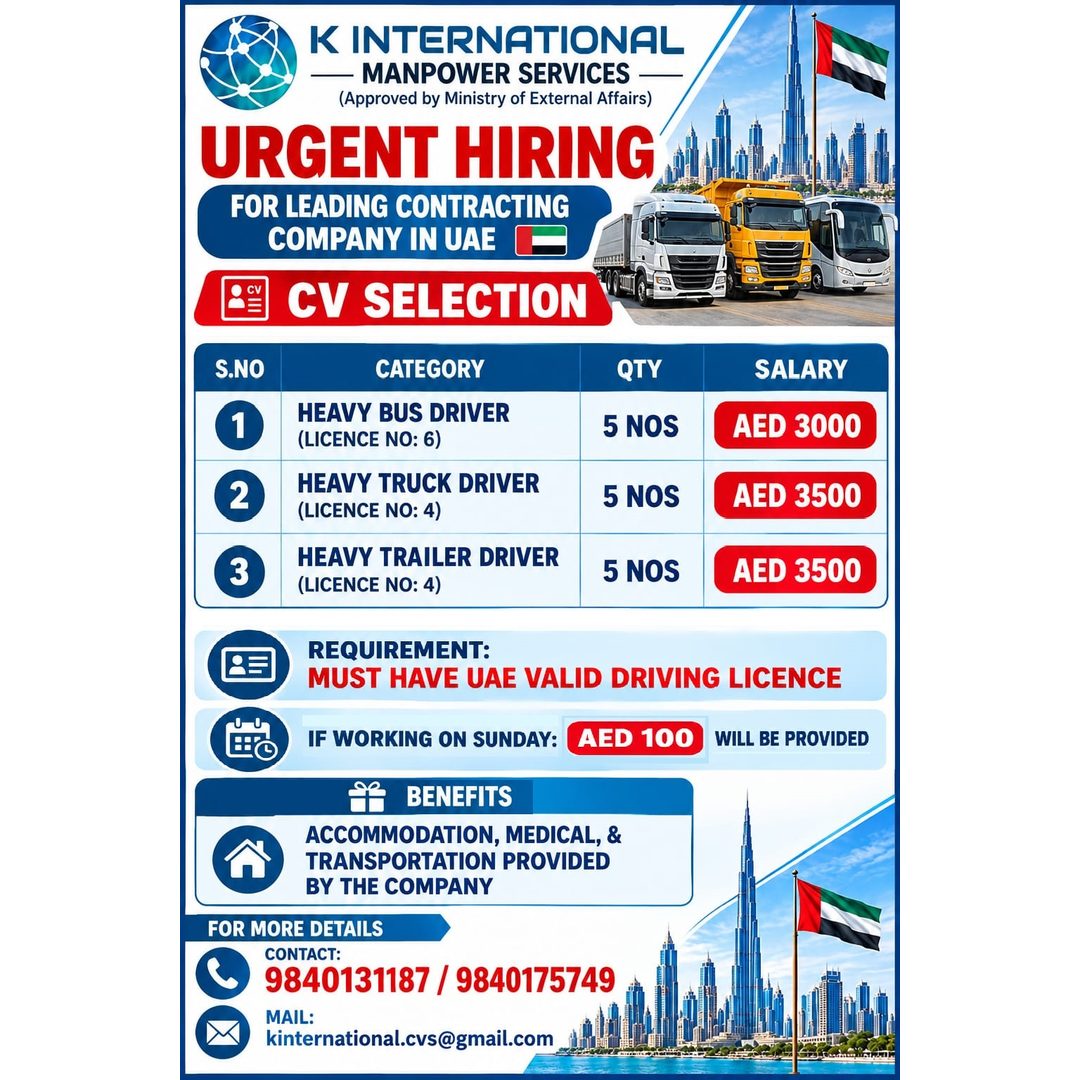 Urgent Hiring for Leading Contracting Company in UAE