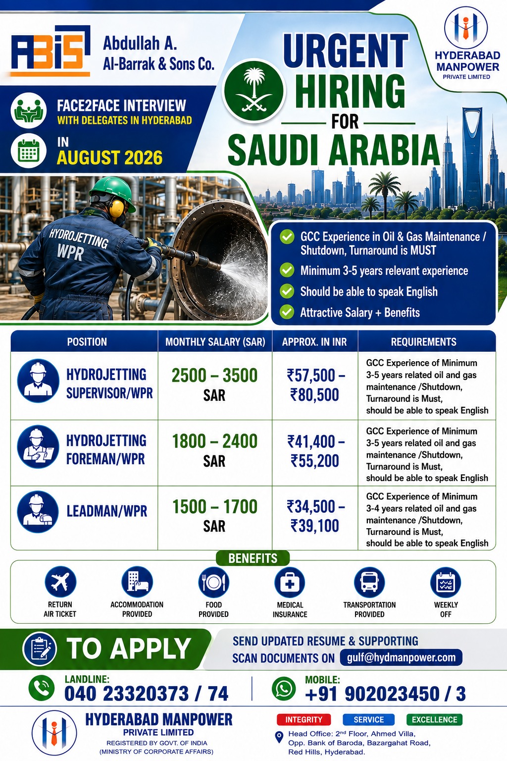 Face to Face Client Interview in Hyderabad Soon for KSA