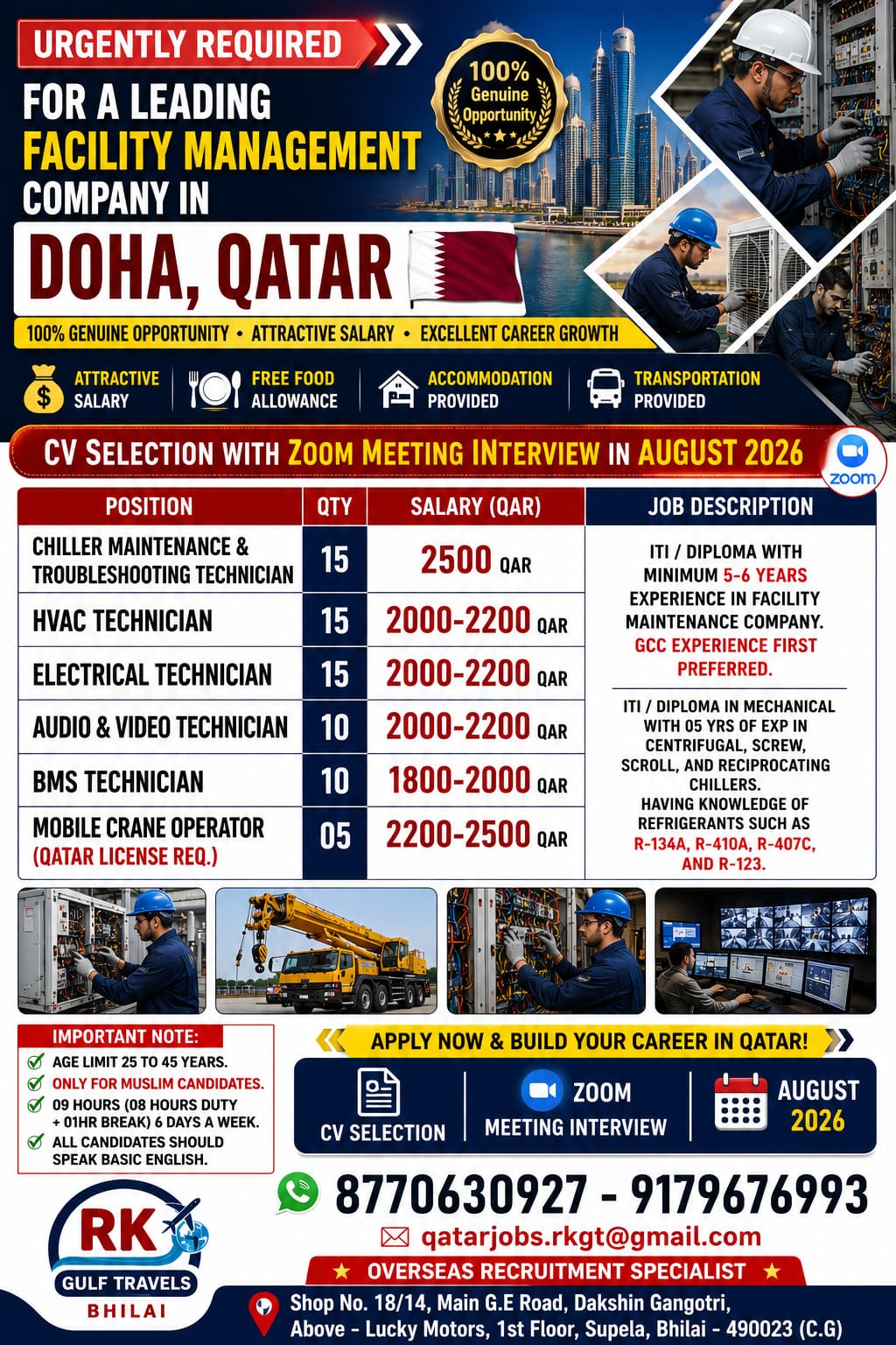 HIRING FOR A LEADING FACILITY MAINTENANCE COMPANY – DOHA – QATAR