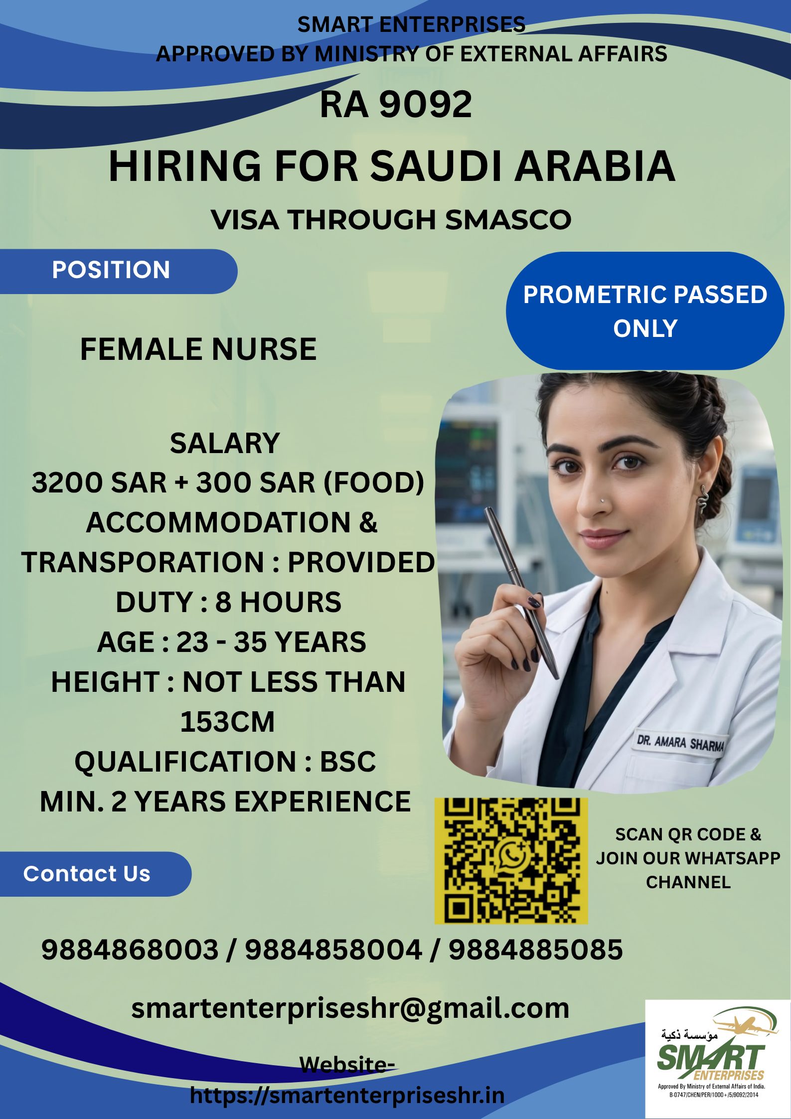 NURSES ONLY FOR FEMALE — smartenterpriseshr@gmail.com, SAUDI ARABIA, SAUDI ARABIA