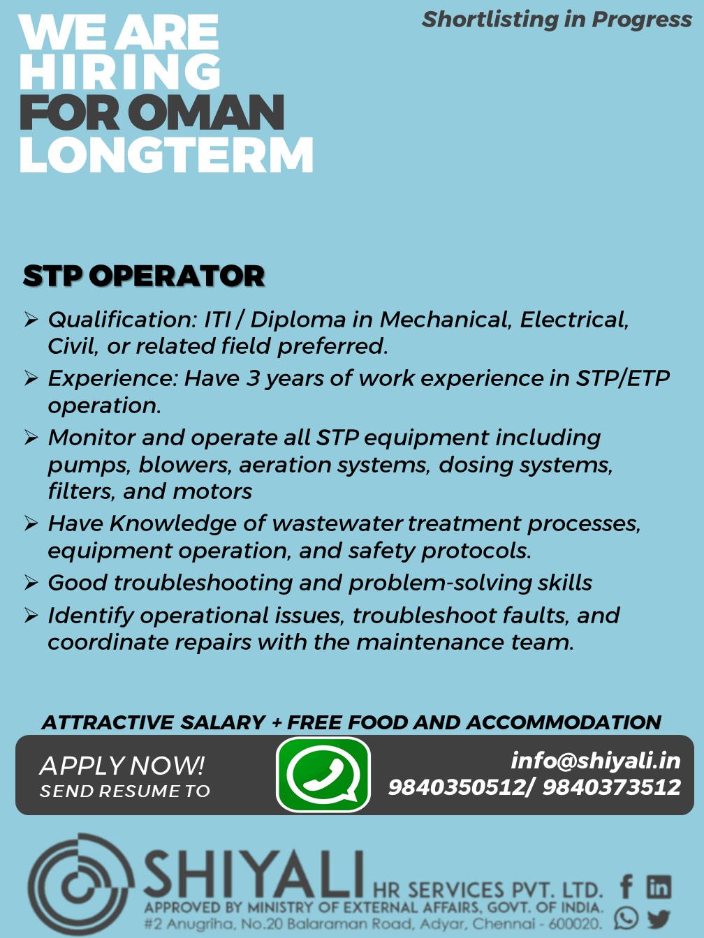 STP Operator — SHIYALI HR SERVICES, OMAN, OMAN