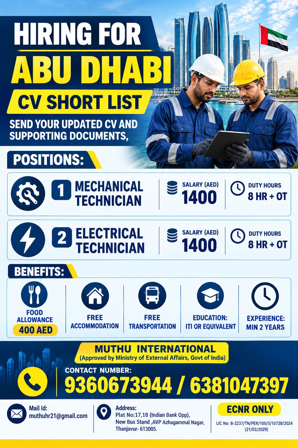 HIRING for Abu Dhabi - CV Short Listsss — MUTHU INTERNATIONAL, United Arab Emirates, United Arab Emirates