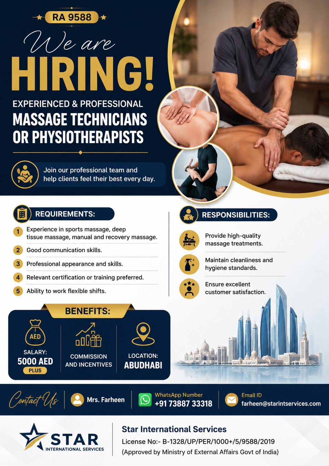 Massage Technician / Physiotherapist — Star International Services, United Arab Emirates, United Arab Emirates