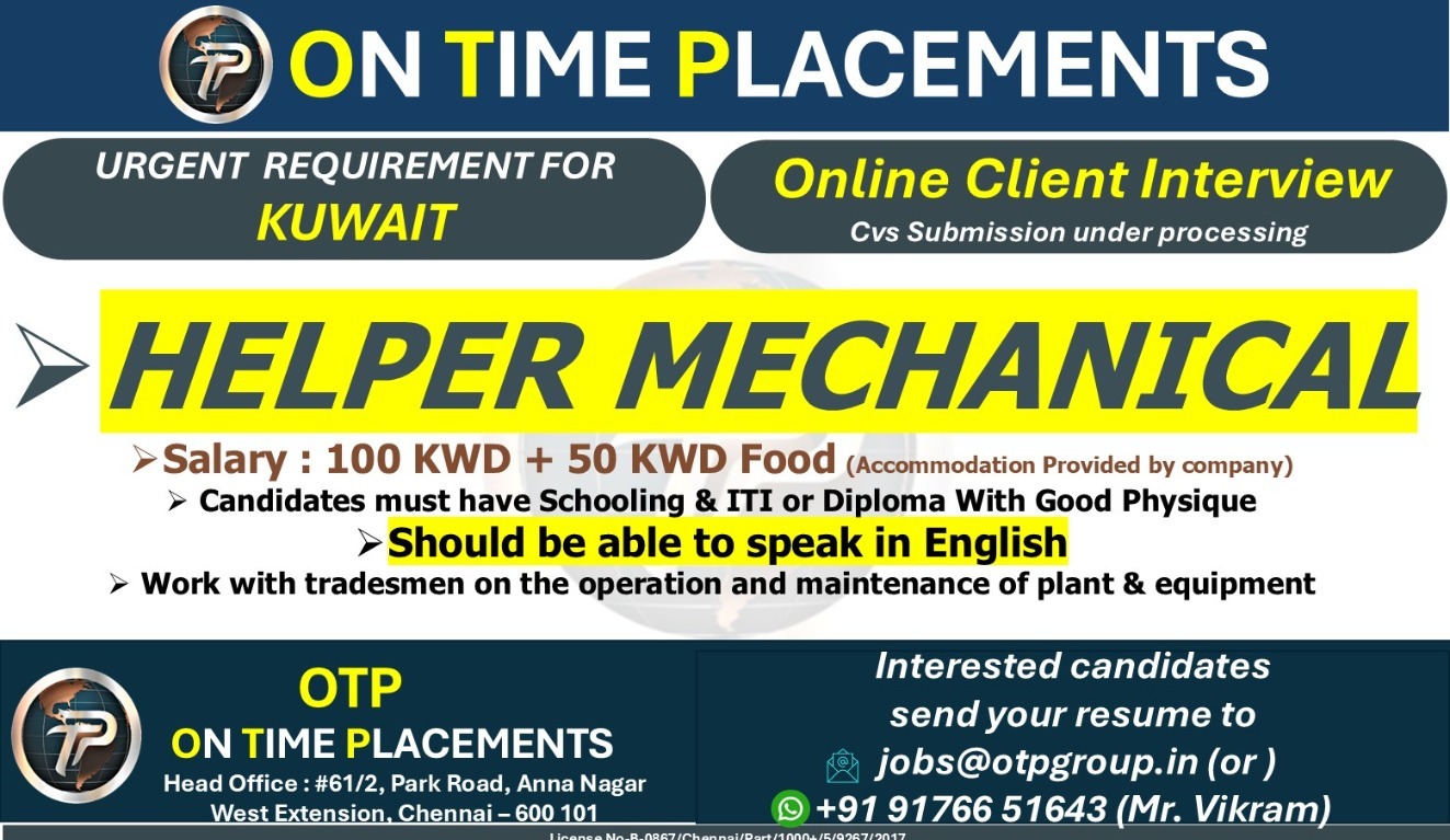 Helper Mechanical — ON TIME PLACEMENTS, Kuwait