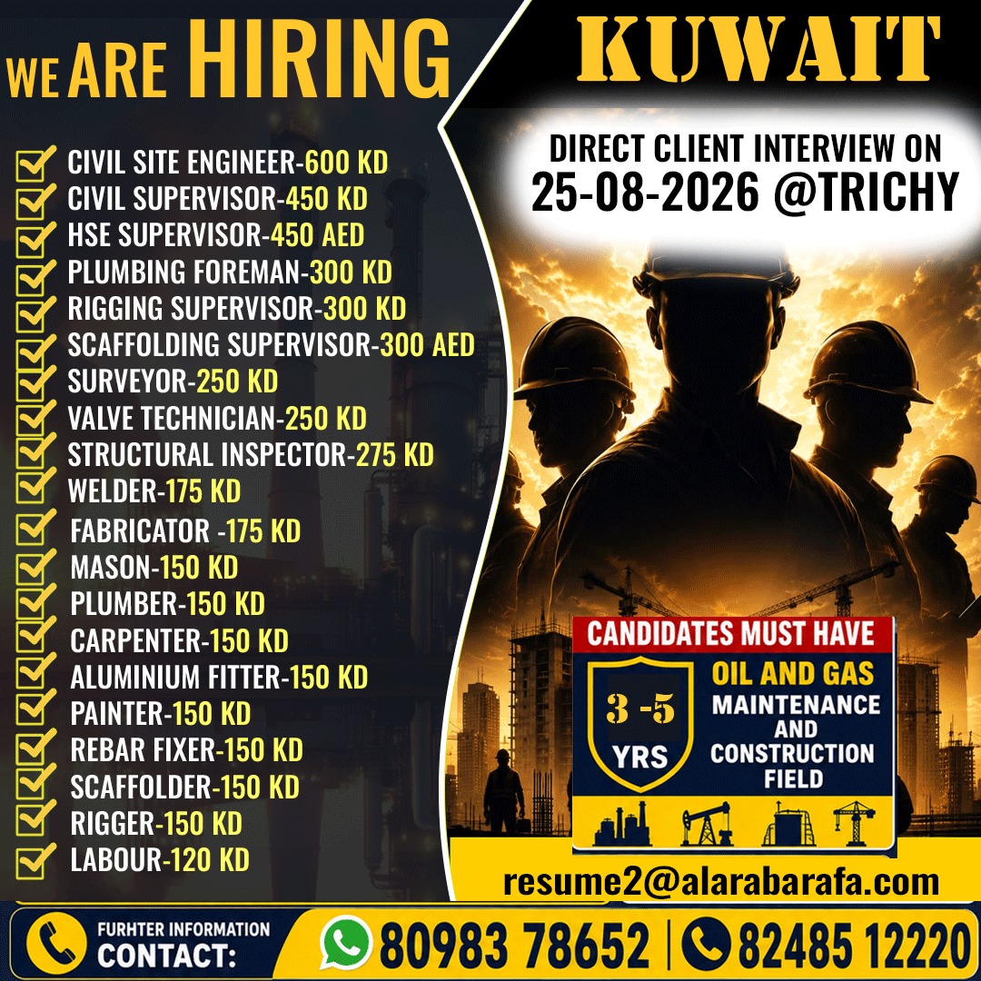 DIRECT CLIENT INTERVIEW ON 25-08-2026 @ TRICHY