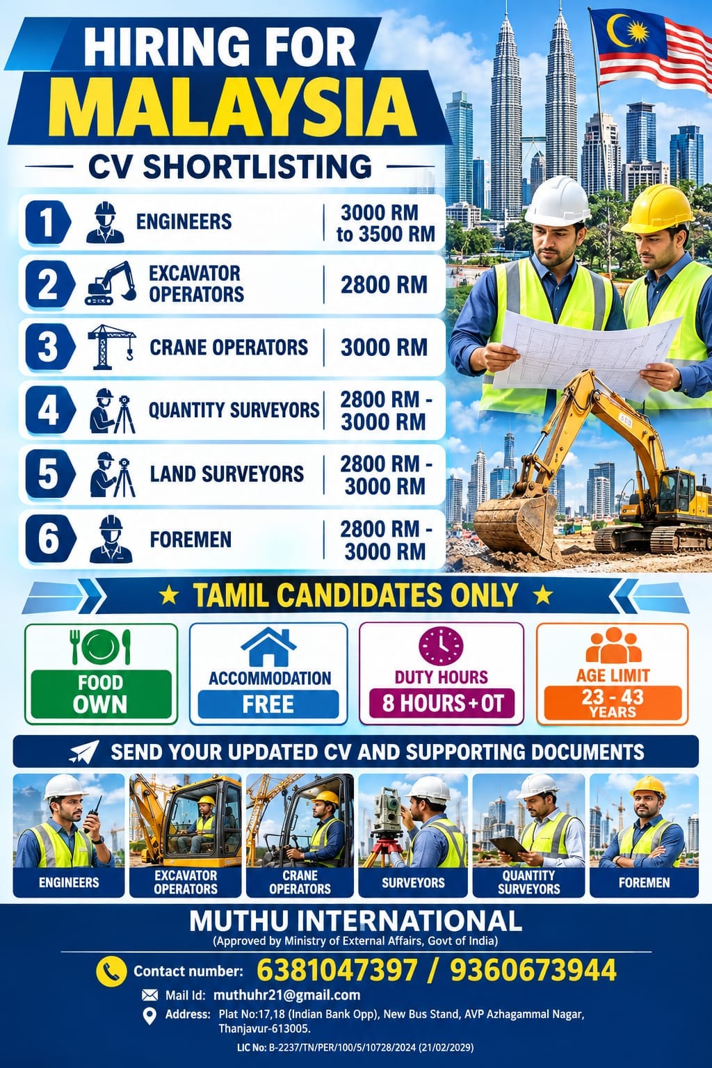 Hiring for Malaysia - CV Shortlisting — MUTHU INTERNATIONAL, Malaysia
