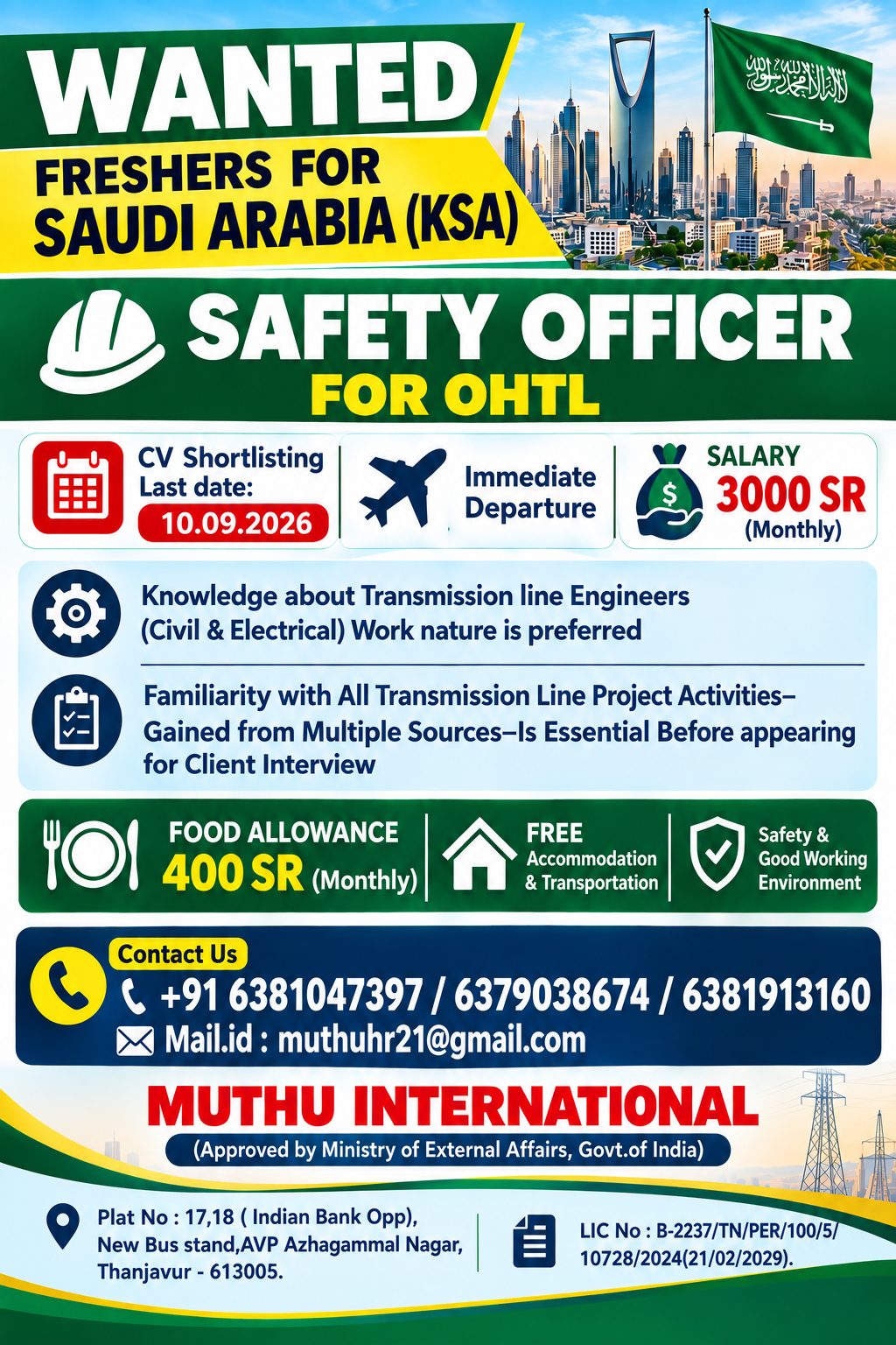 Safety Officer for OHTL.....