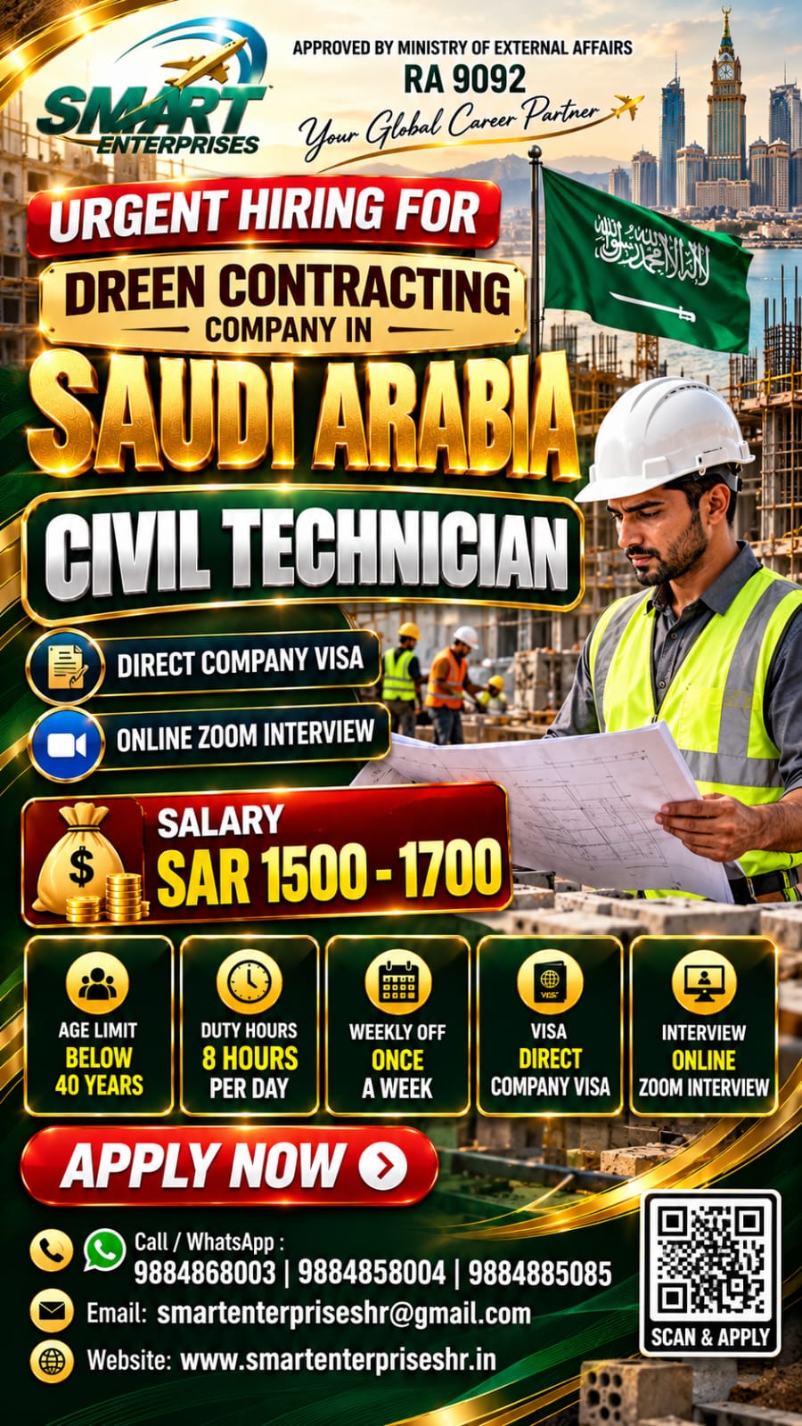 CIVIL TECHNICIAN  FOR SAUDI ARABIA