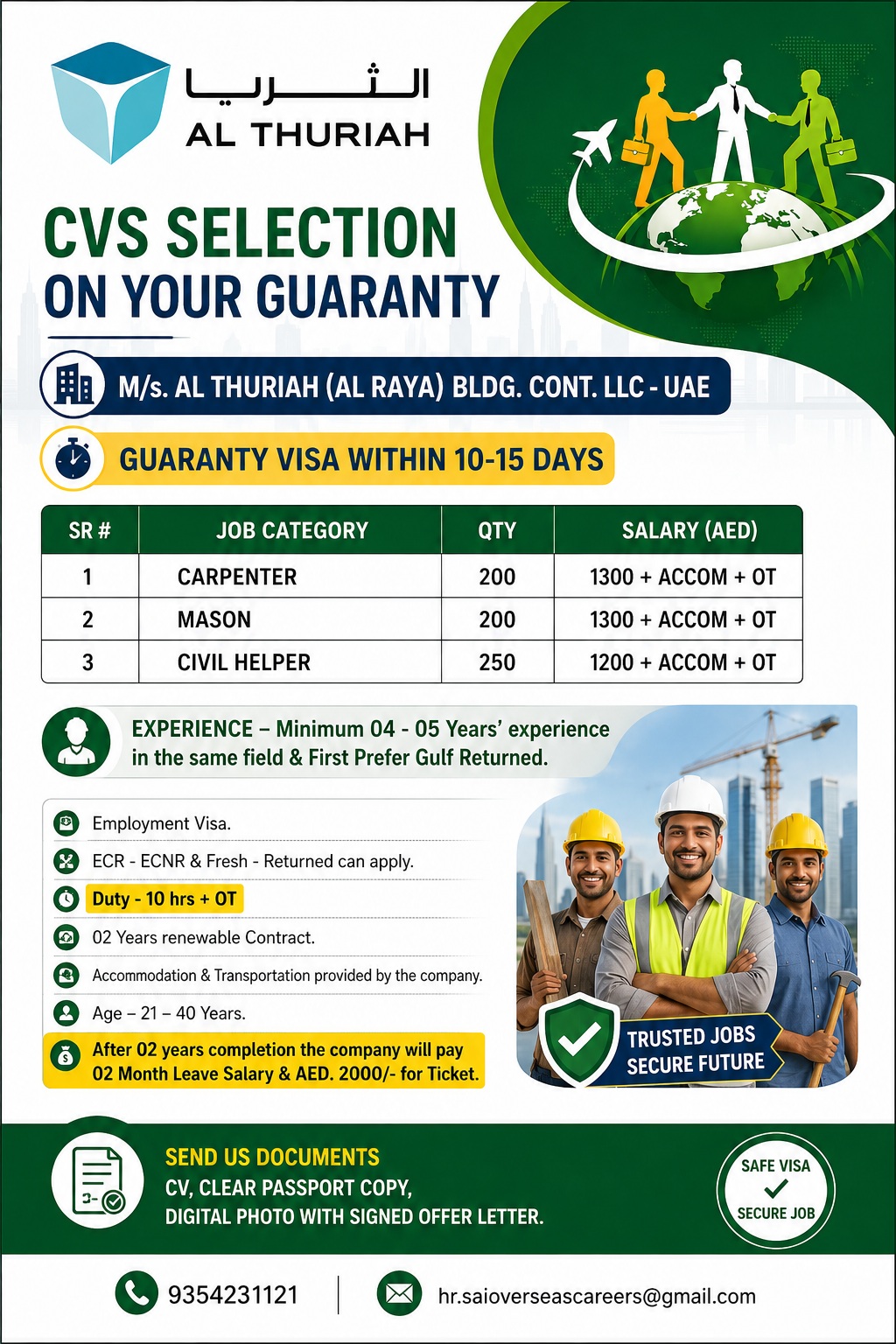 Hiring for UAE – Immediate Construction Opportunities | Al Thuriah (Al Raya) BLDG. CONT. LLC