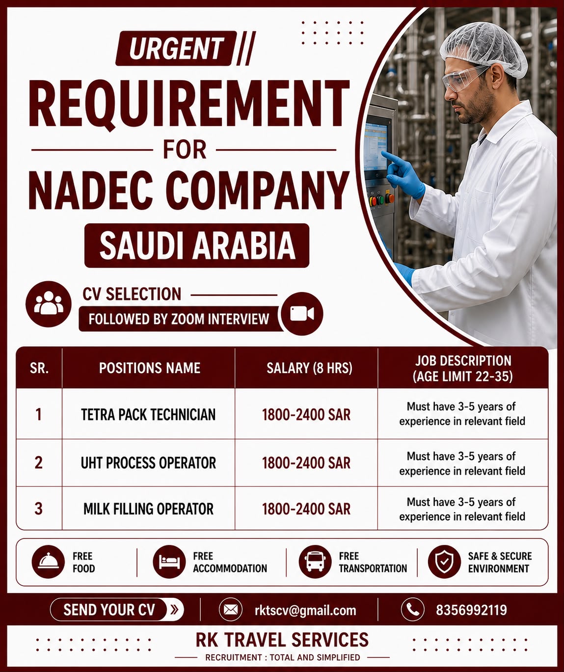 Urgent Requirement for NADEC Company — RK Travel Services, Saudi Arabia, Saudi Arabia