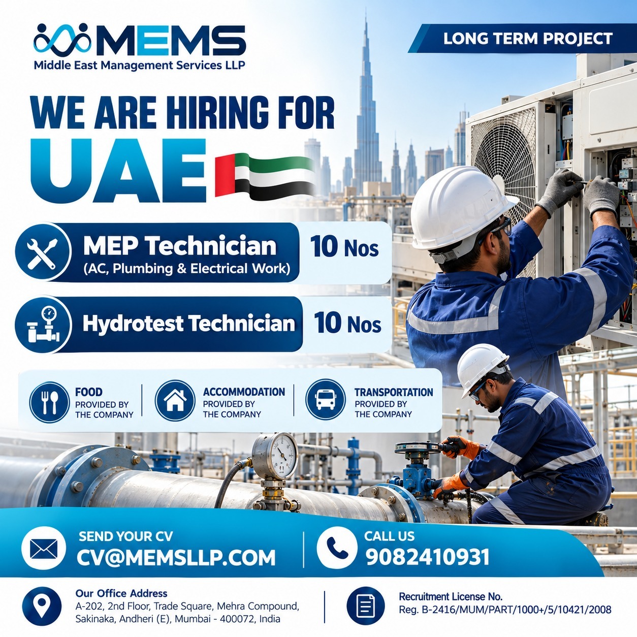 Hiring for MEP and Hydrotest Technician
