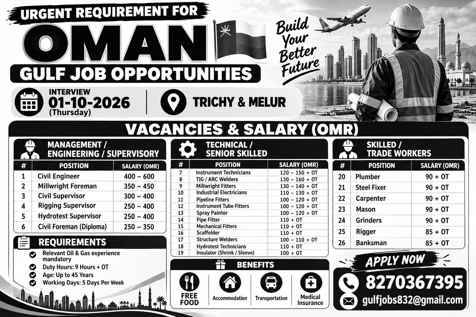 ....Urgent Requirement for Oman Gulf Job Opportunities — VG TRAVELS, Oman, Oman