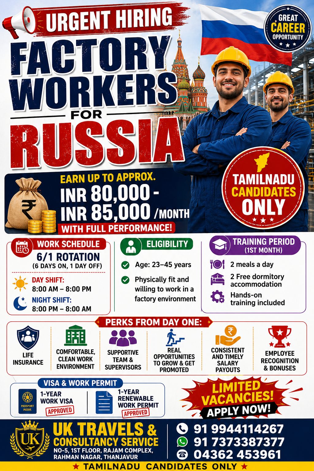 FACTORY WORKER — UK TRAVELS AND CONSULTANCY SERVICE, Russia