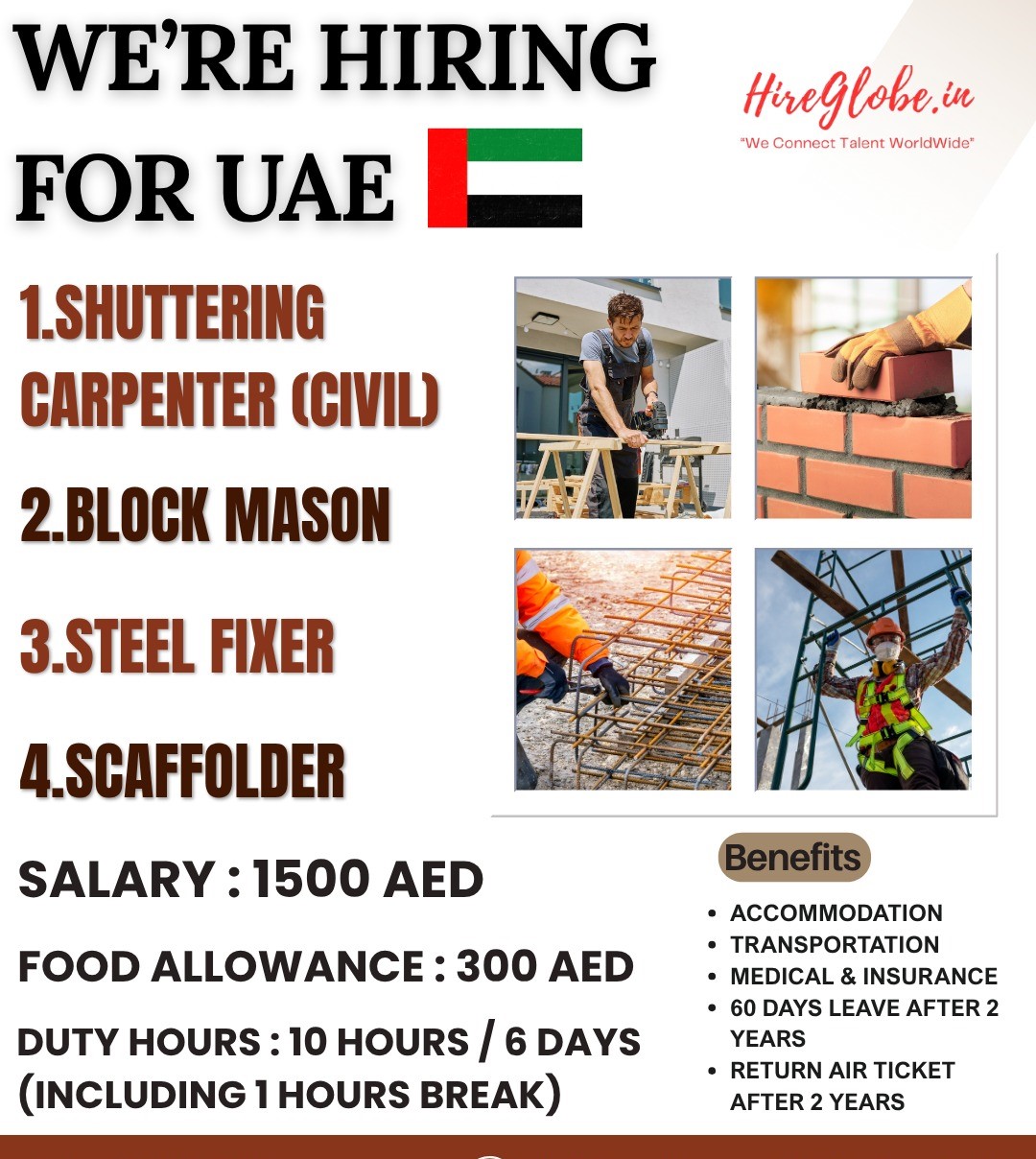 Construction Workers - UAE — Hire Glob.In, UAE, UAE