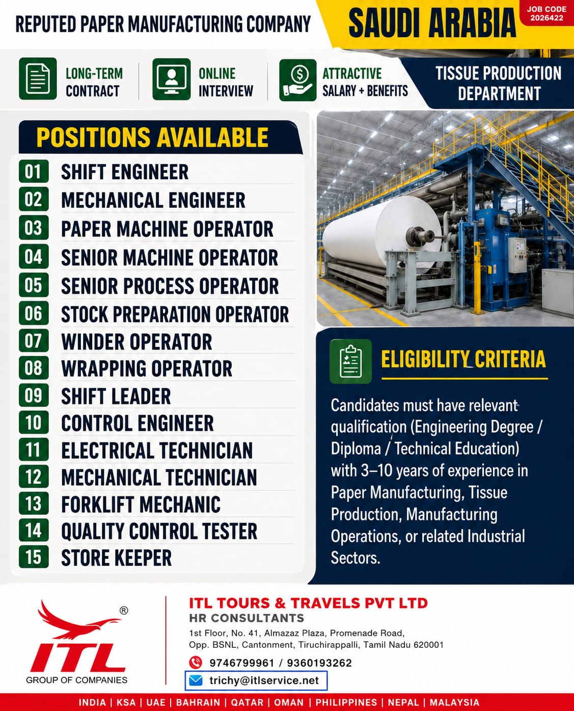 Tissue Production Department - Multiple Positions