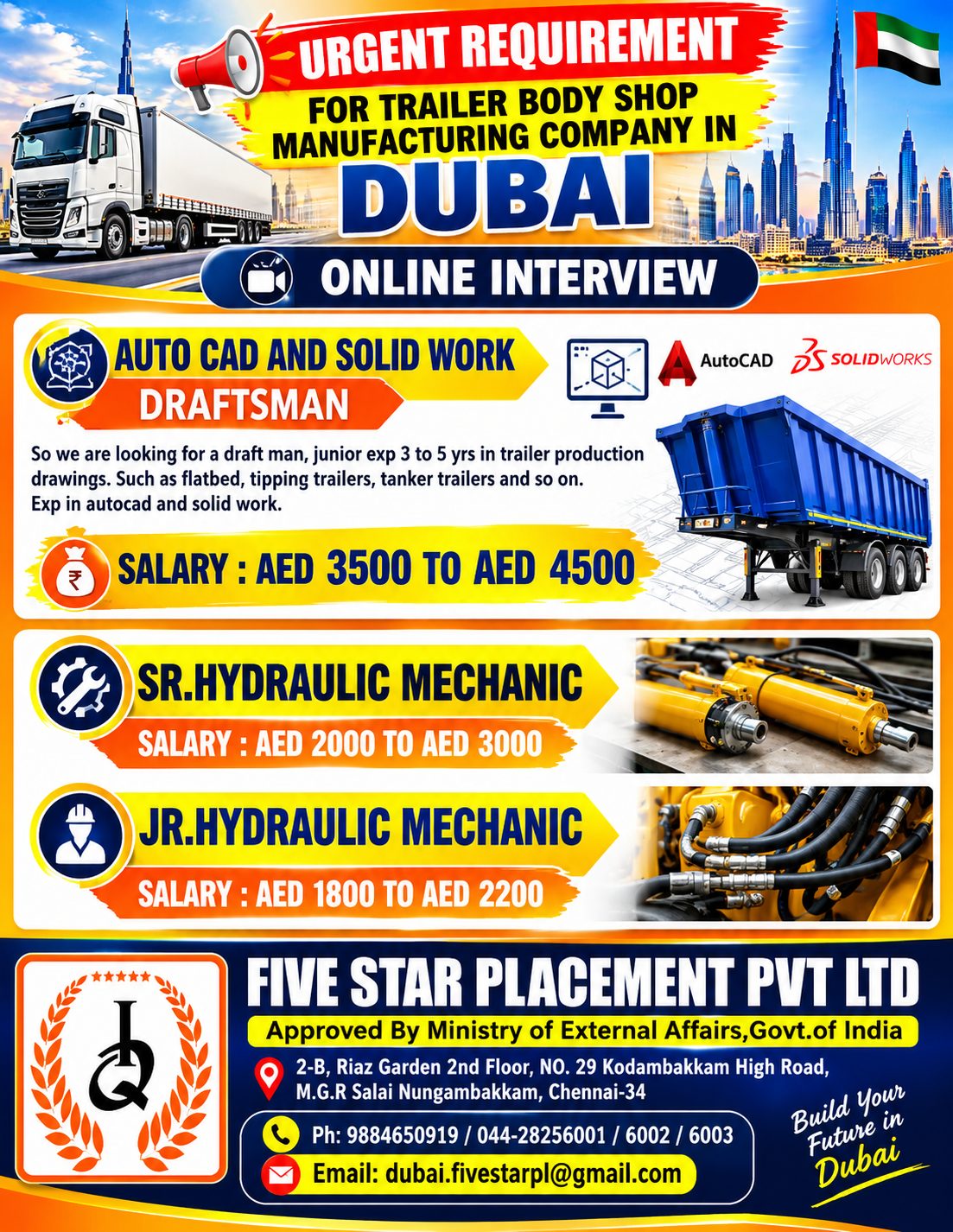 URGENT REQUIREMENT FOR TRAILER BODY SHOP MANUFACTURING COMPANY IN DUBAI -ONLINE INTERVIEW
