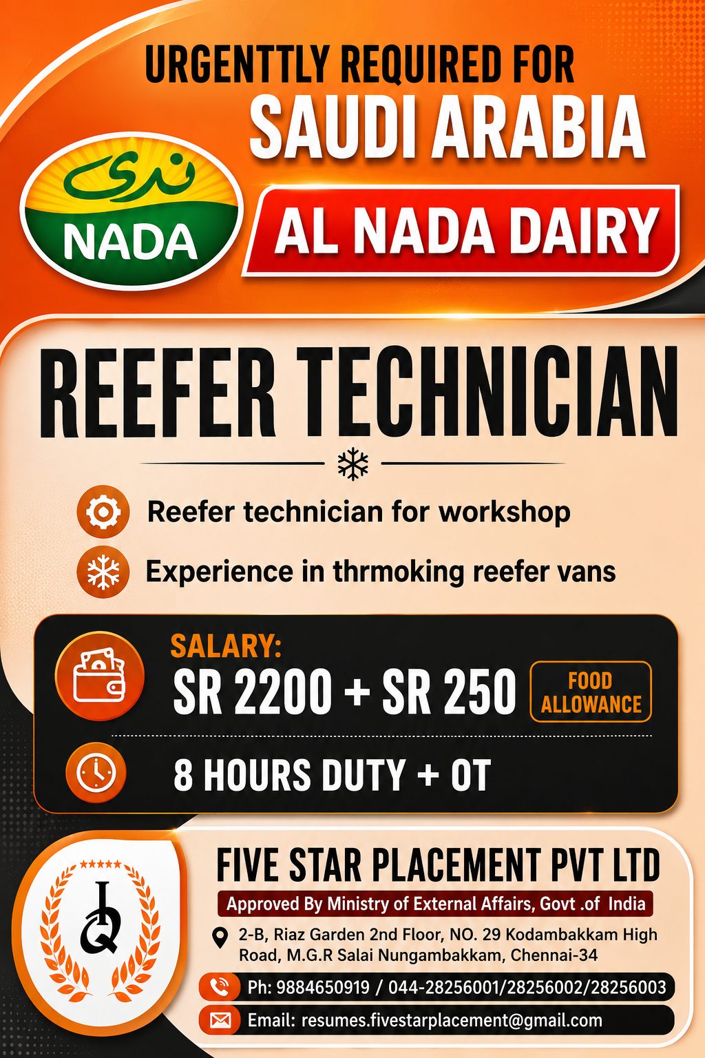 AL NADA DAIRY  SAUFDI ARABIA — Five Star Placement Pvt Ltd, SAUDI ARABIA, SAUDI ARABIA