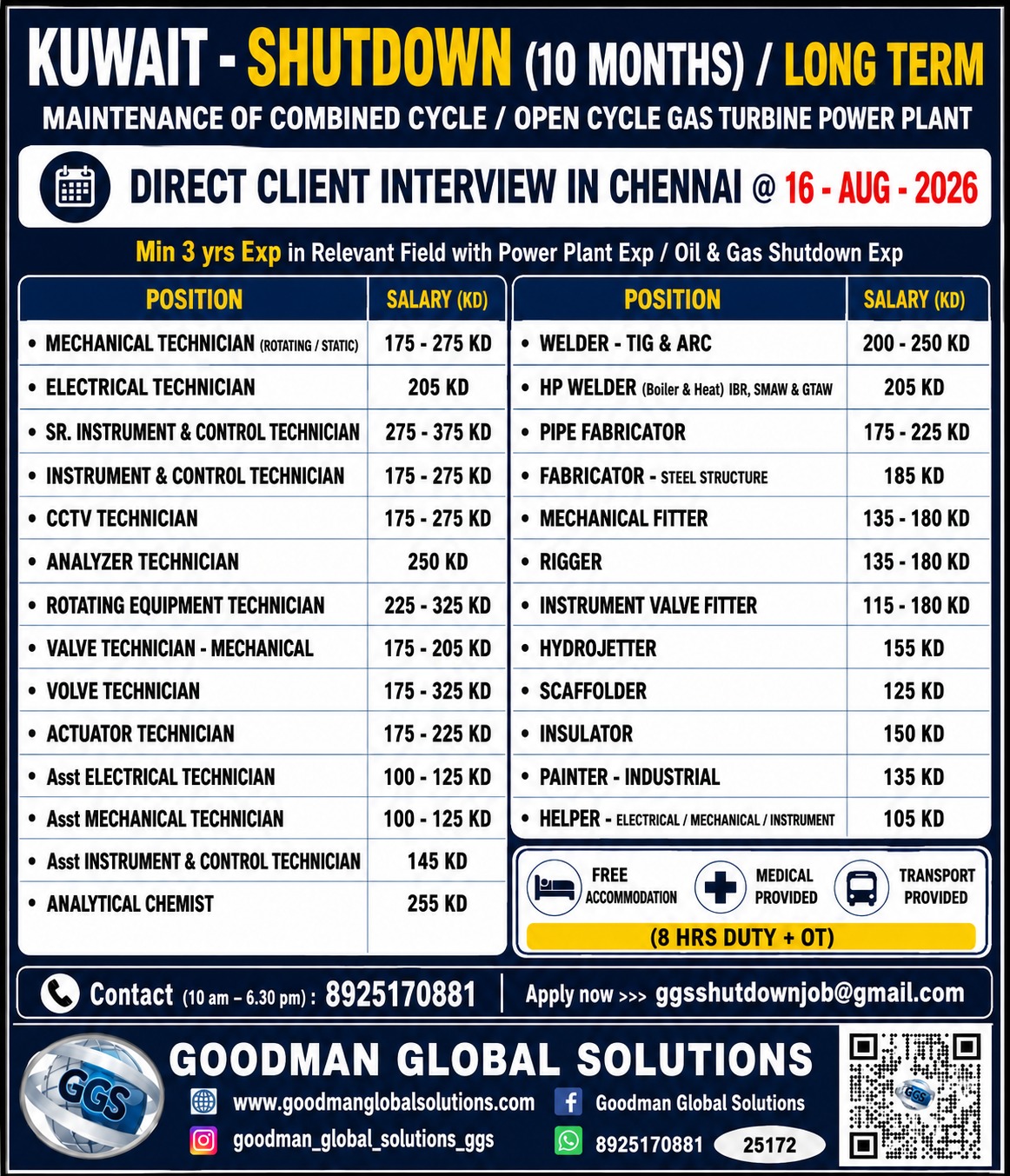SHUTDOWN DIRECT CLIENT INTERVIEW IN CHENNAI @ 16-08-2026