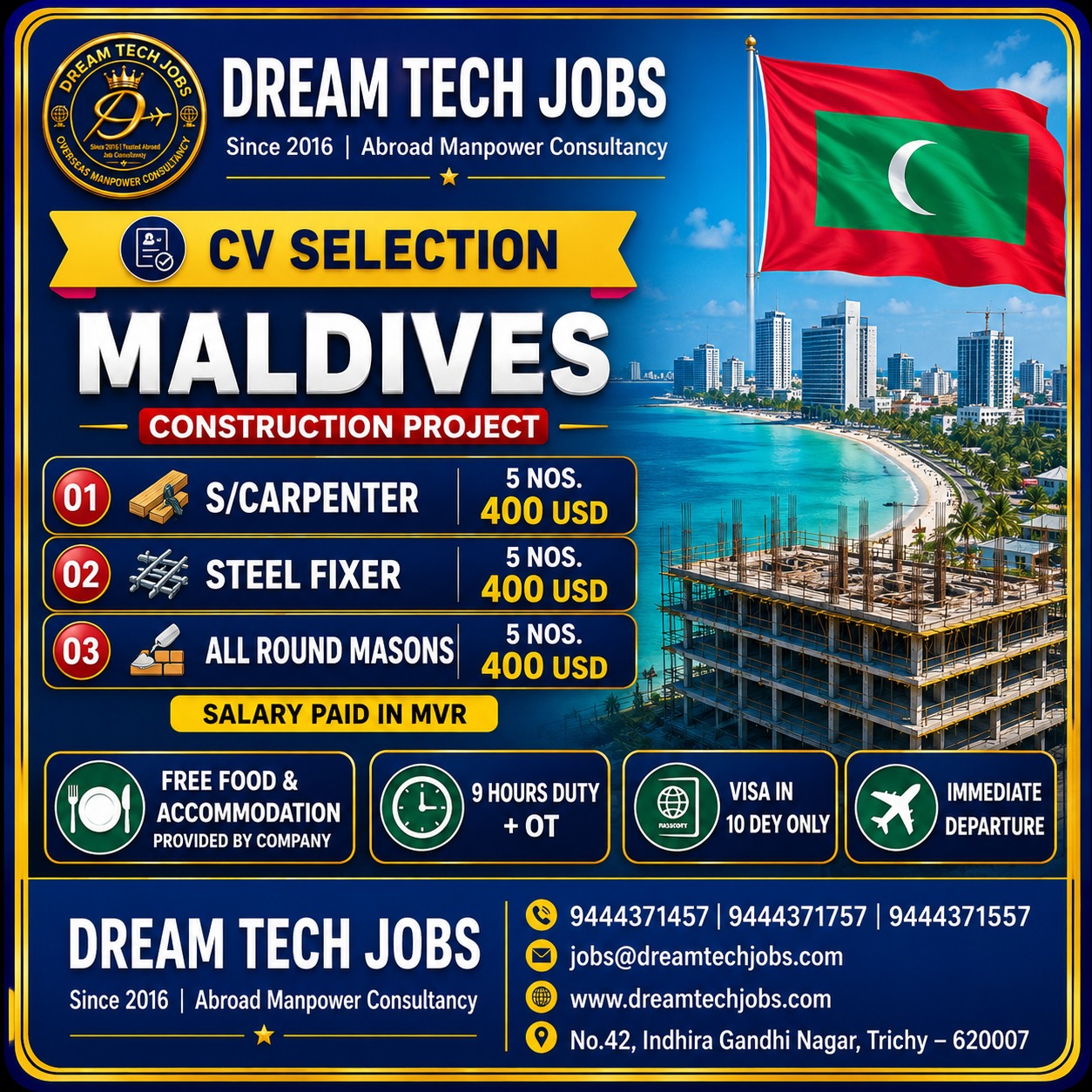 Construction Project - Maldives — DREAM TECH JOBS -TRICHY, Maldives