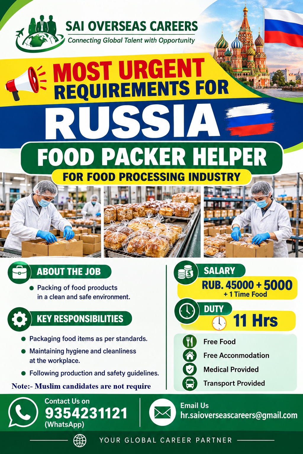 URGENT HIRING FOR RUSSIA – MOSCOW!