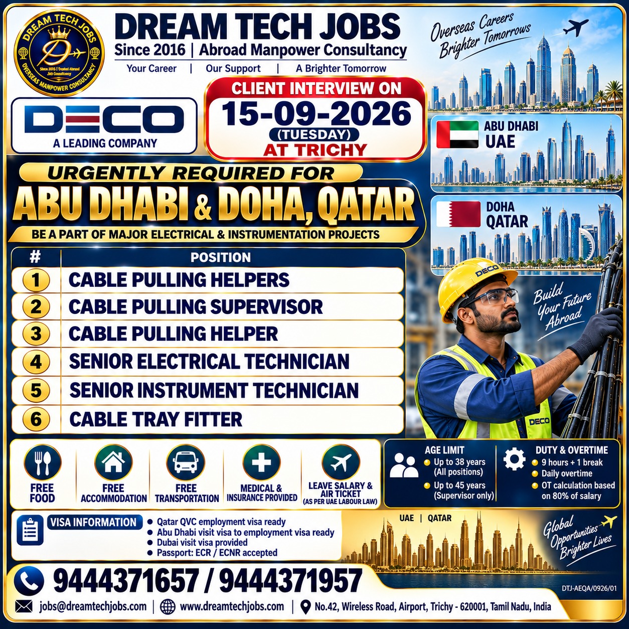 Electrical & Instrumentation Projects - Multiple Positions — DREAM TECH JOBS -TRICHY, UAE, Qatar