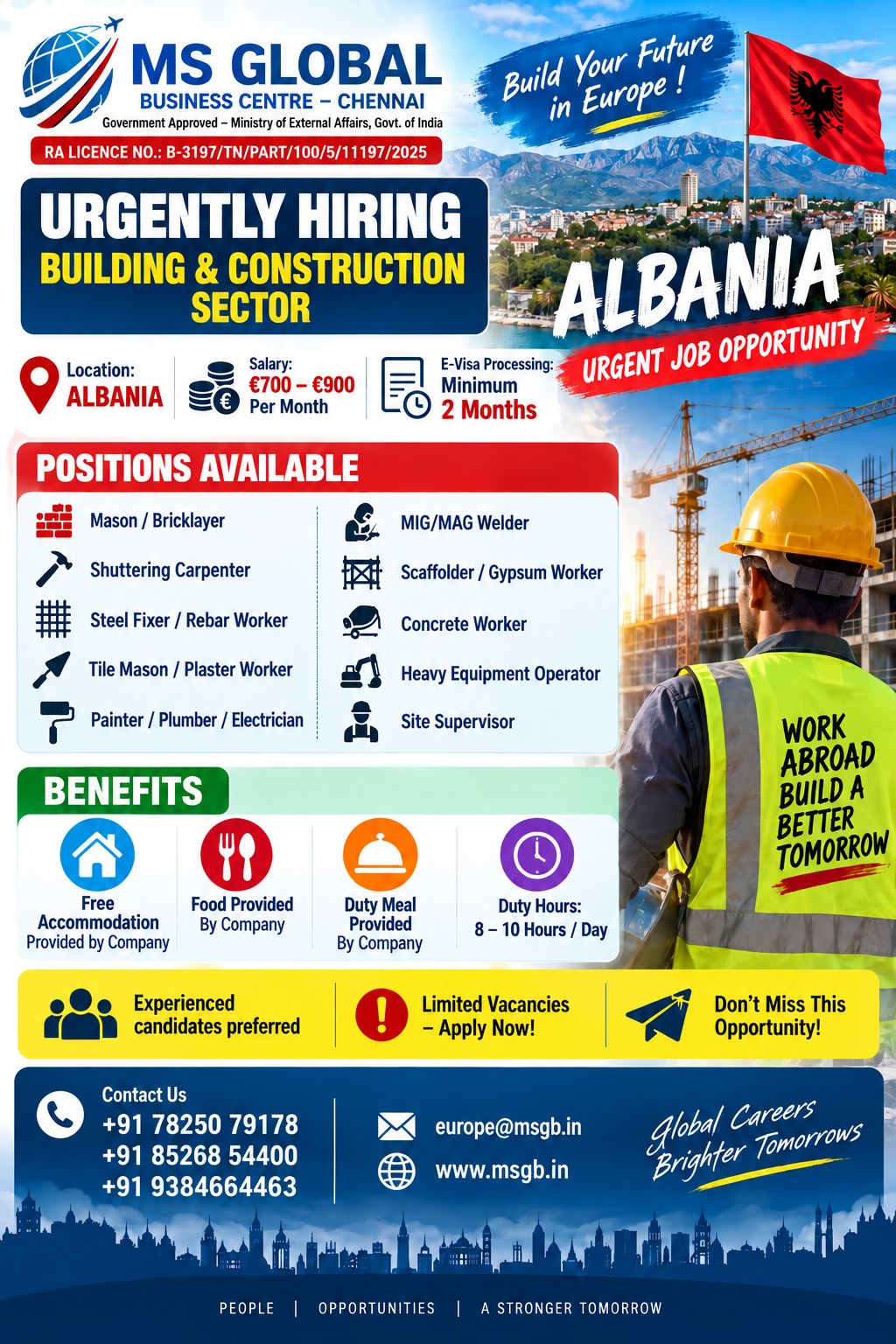 WANTED FOR ALBANIA - BUILDING & CONSTRUCTION