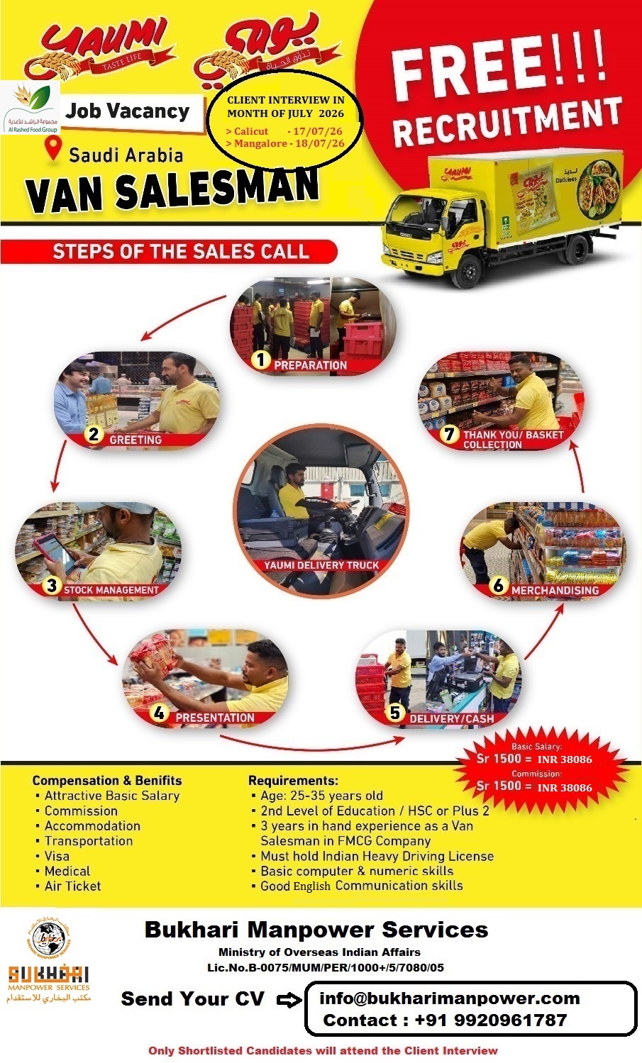 FREE RECRUITMENT FOR VAN SALESMAN — BUKHARI MANPOWER SERVICES, SAUDI ARABIA, SAUDI ARABIA