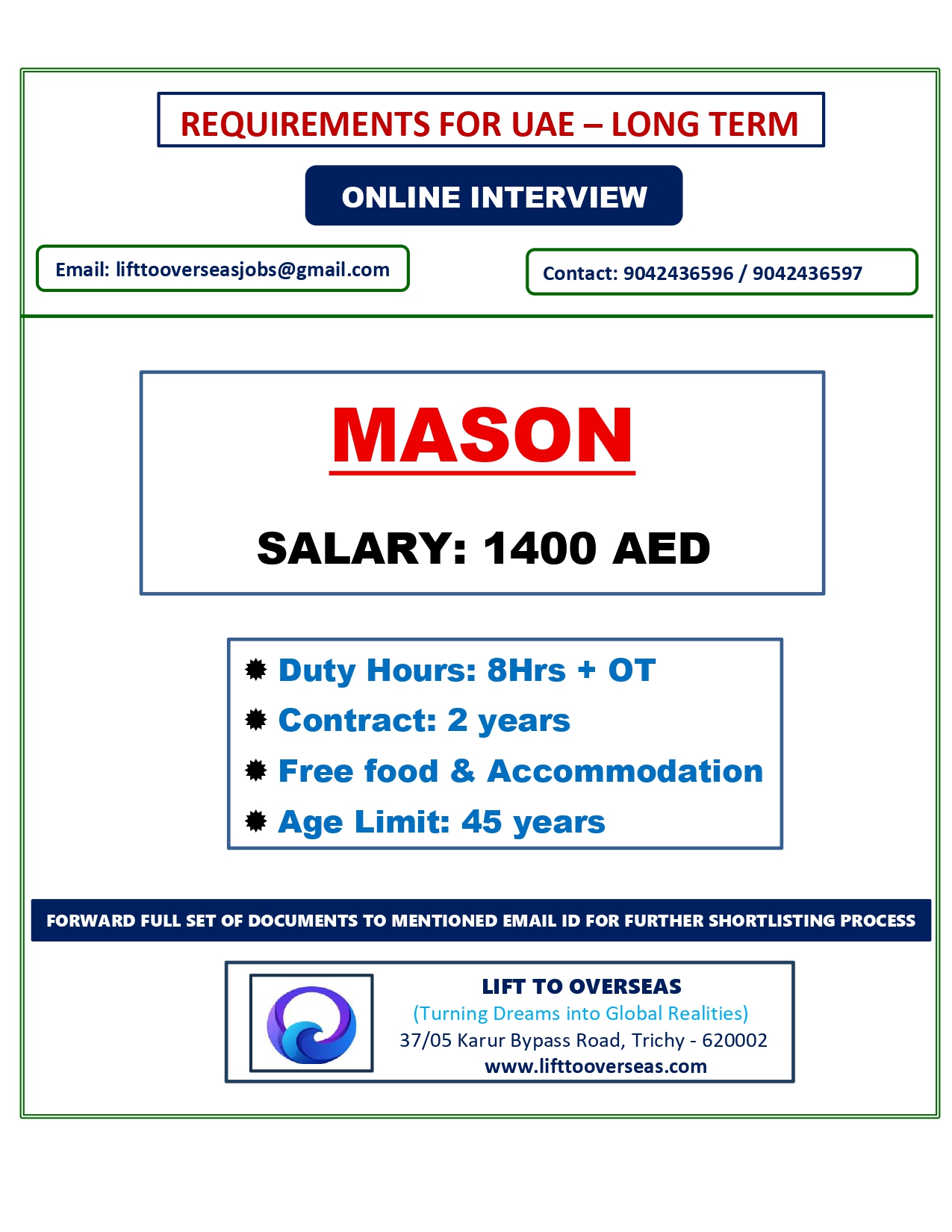 MASON — Lift To Overseas, UAE ABUDHABI