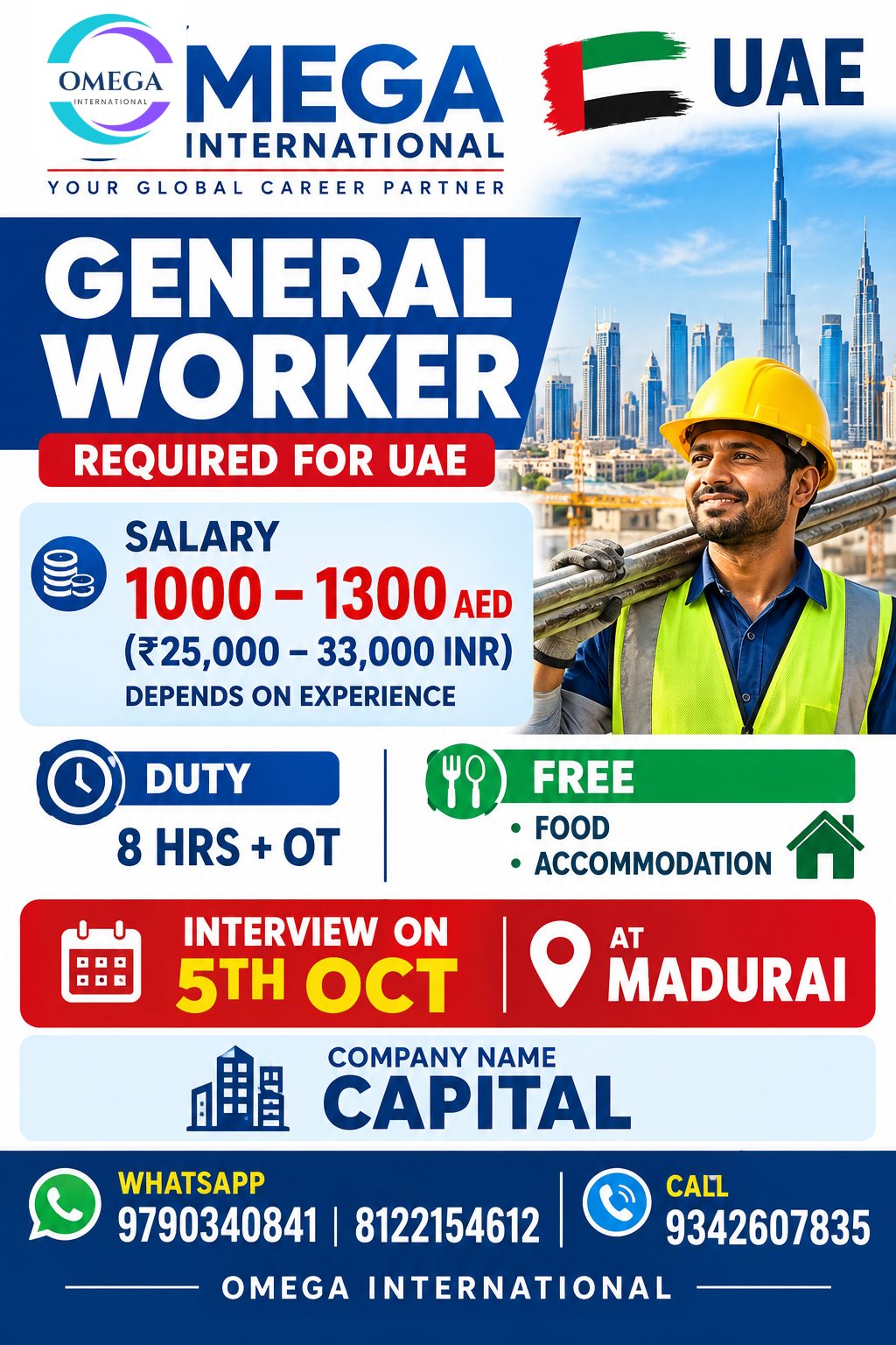 wanted for General Worker — OMEGA INTERNATIONAL HR SOLUTIONS, UAE, UAE