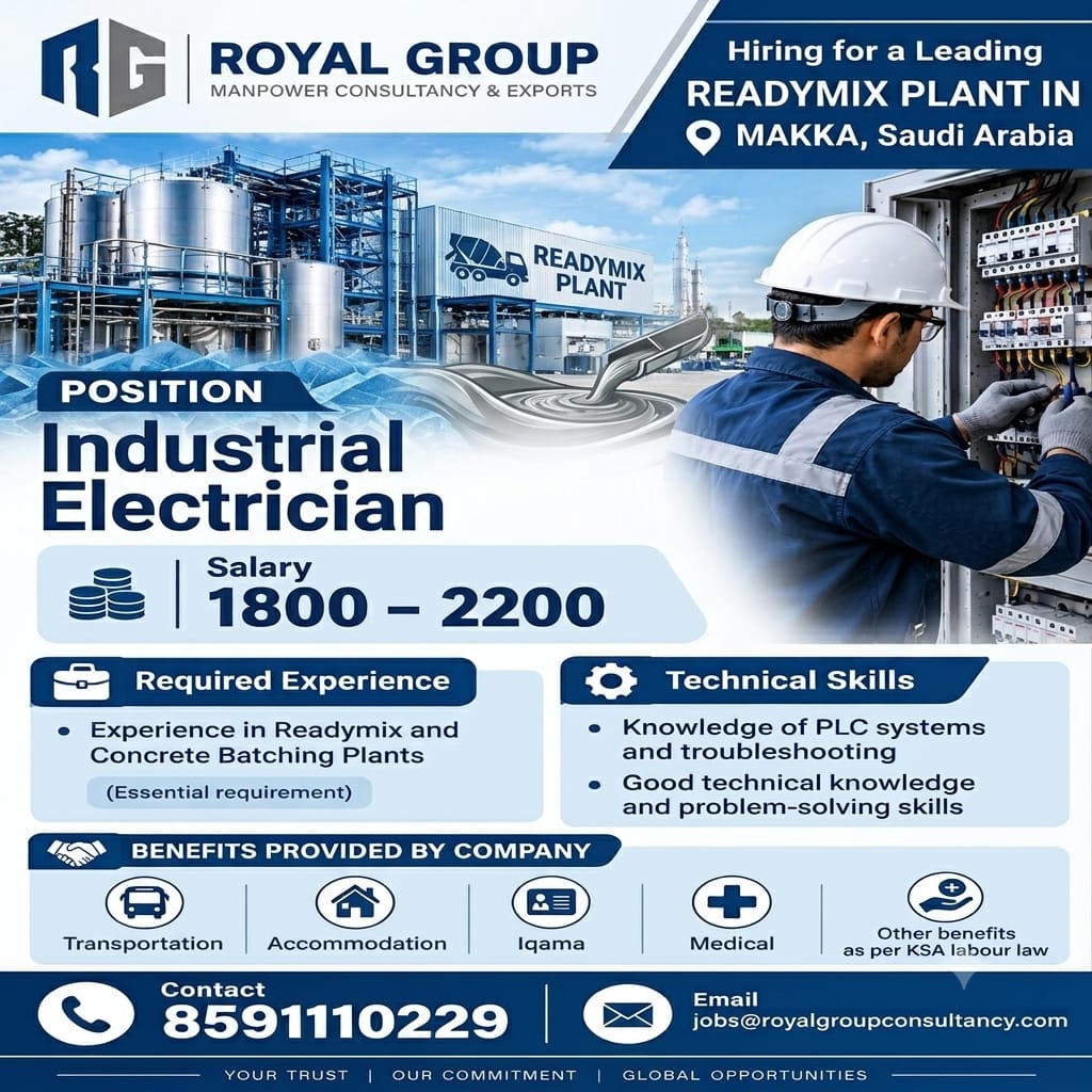 Industrial Electrician — Royal Group, Saudi Arabia