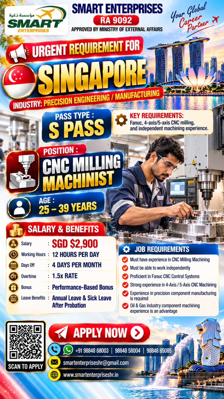CNC Milling Machinist for SINGAPORE