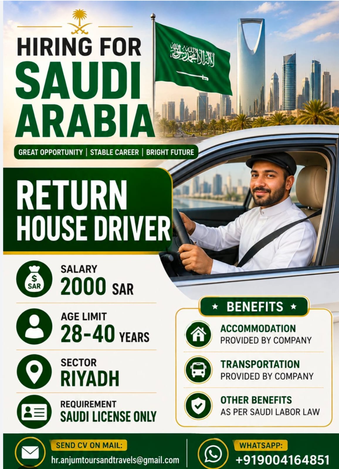 Return House Driver — Anjum Tours And Travels, Saudi Arabia, Saudi Arabia