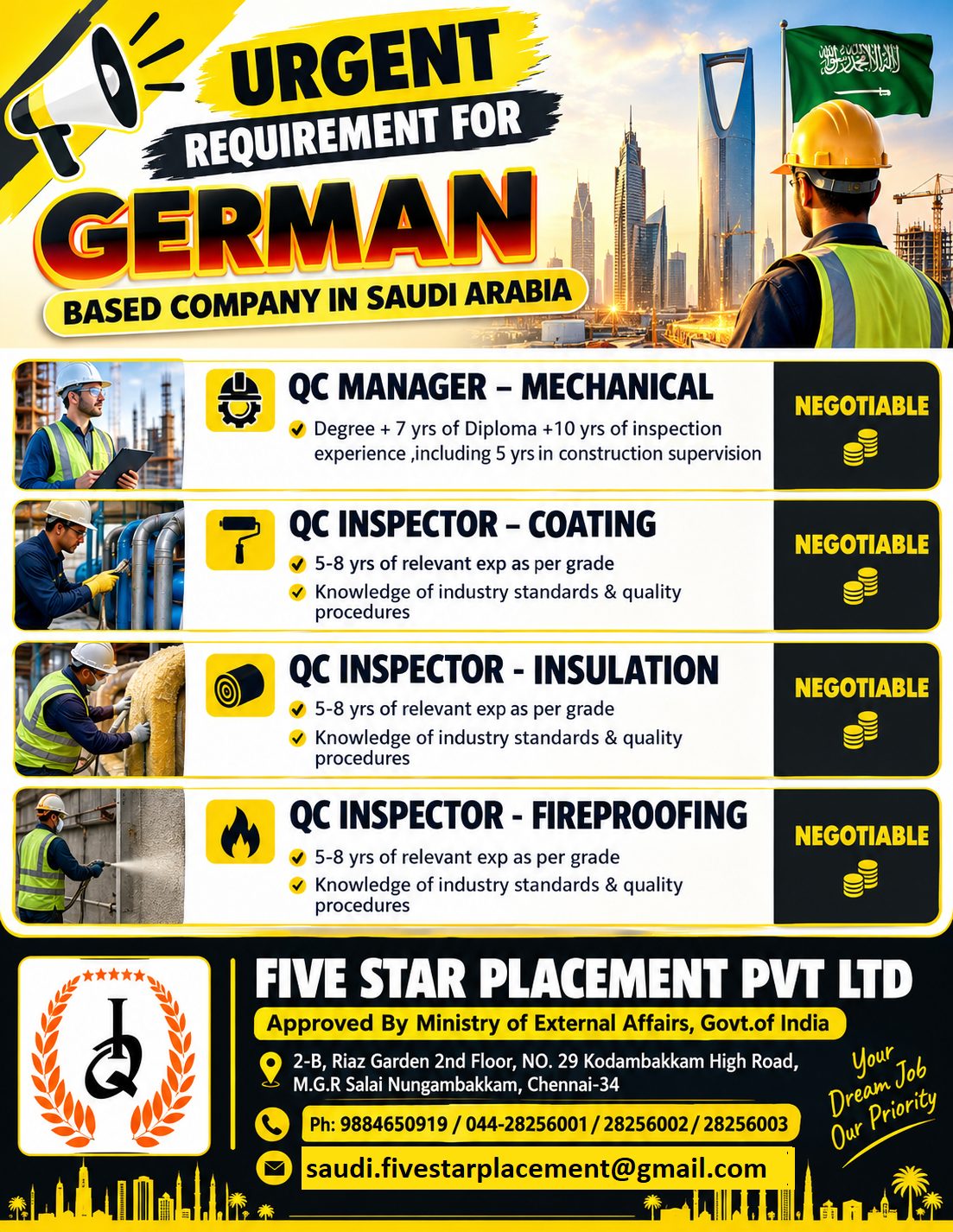 URGENT REQUIREMENT FOR GERMAN BASED COMPANY IN SAUDI ARABIA