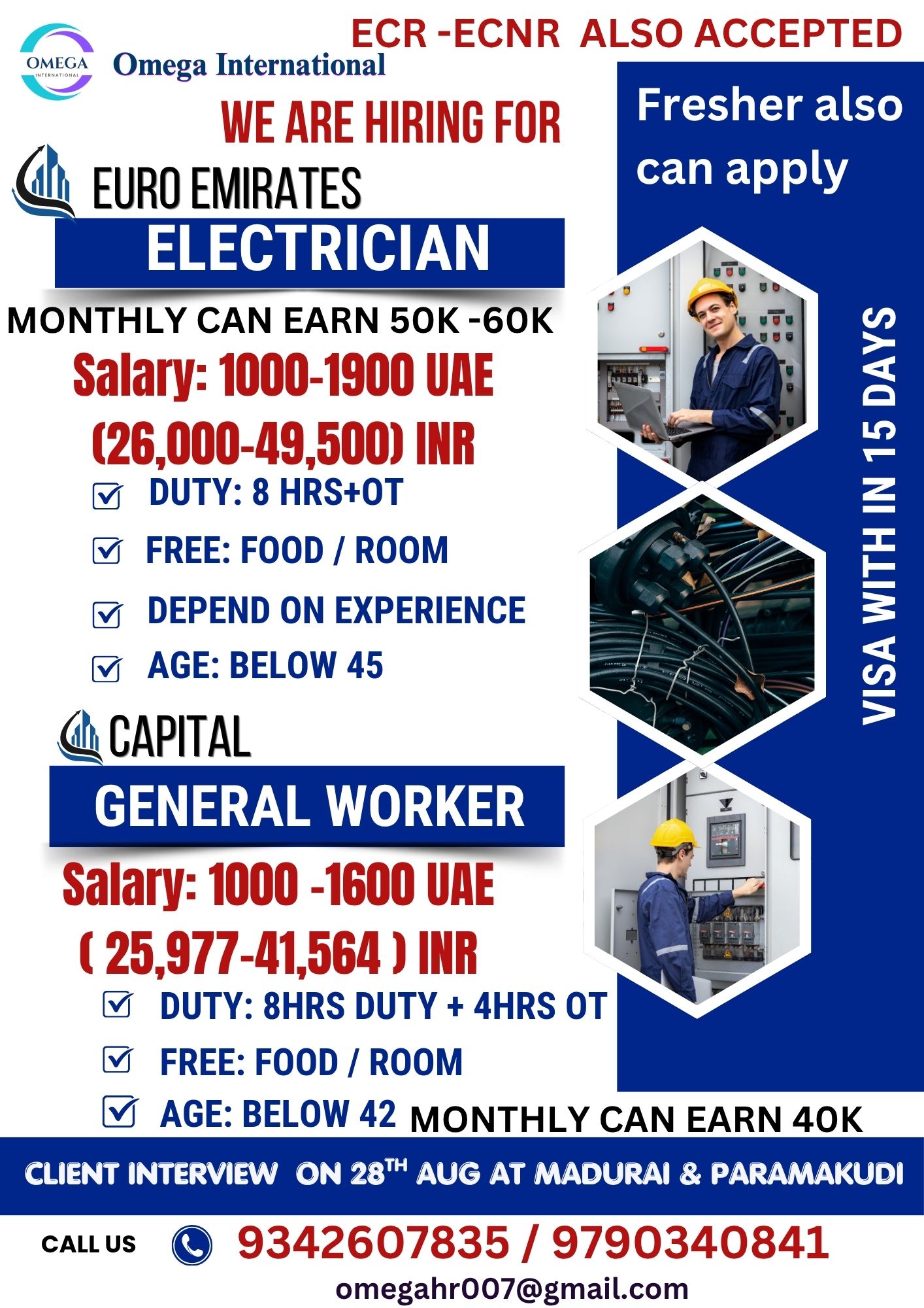 HIRING FOR Electrician & General Worker